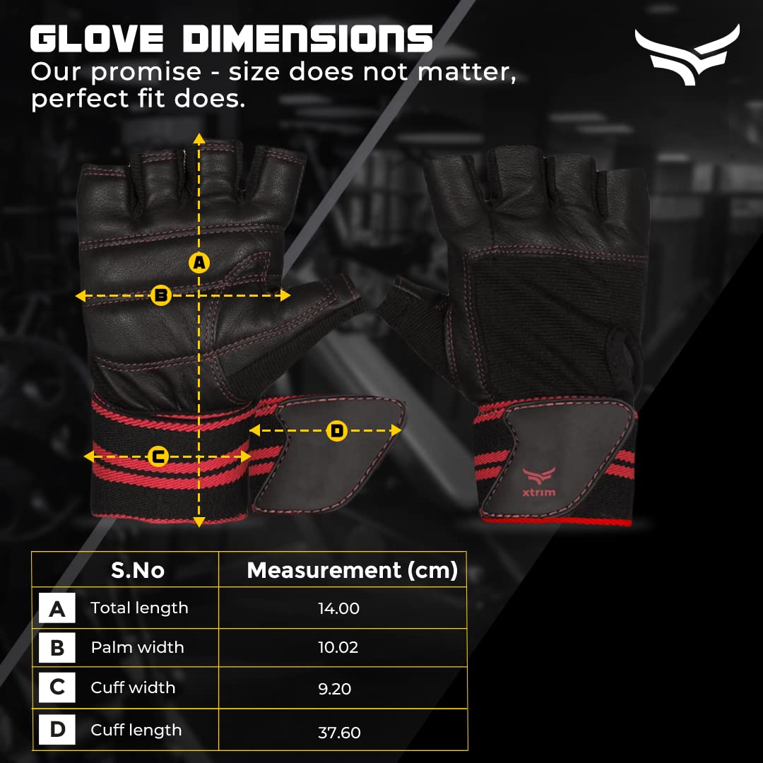 One Size Fits All Unisex Leather Gym Gloves, for Professional Weightlifting, Fitness Training and Workout, with Half-Finger Length, Wrist Wrap for Protection and Tactical Thumb (Black)