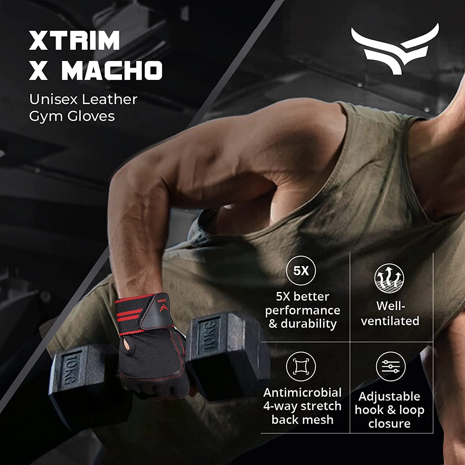One Size Fits All Unisex Leather Gym Gloves + Resistance Bands with Non-Slip Grip Handles & Stretchable Bands ( BUY 1 GET 1 FREE )