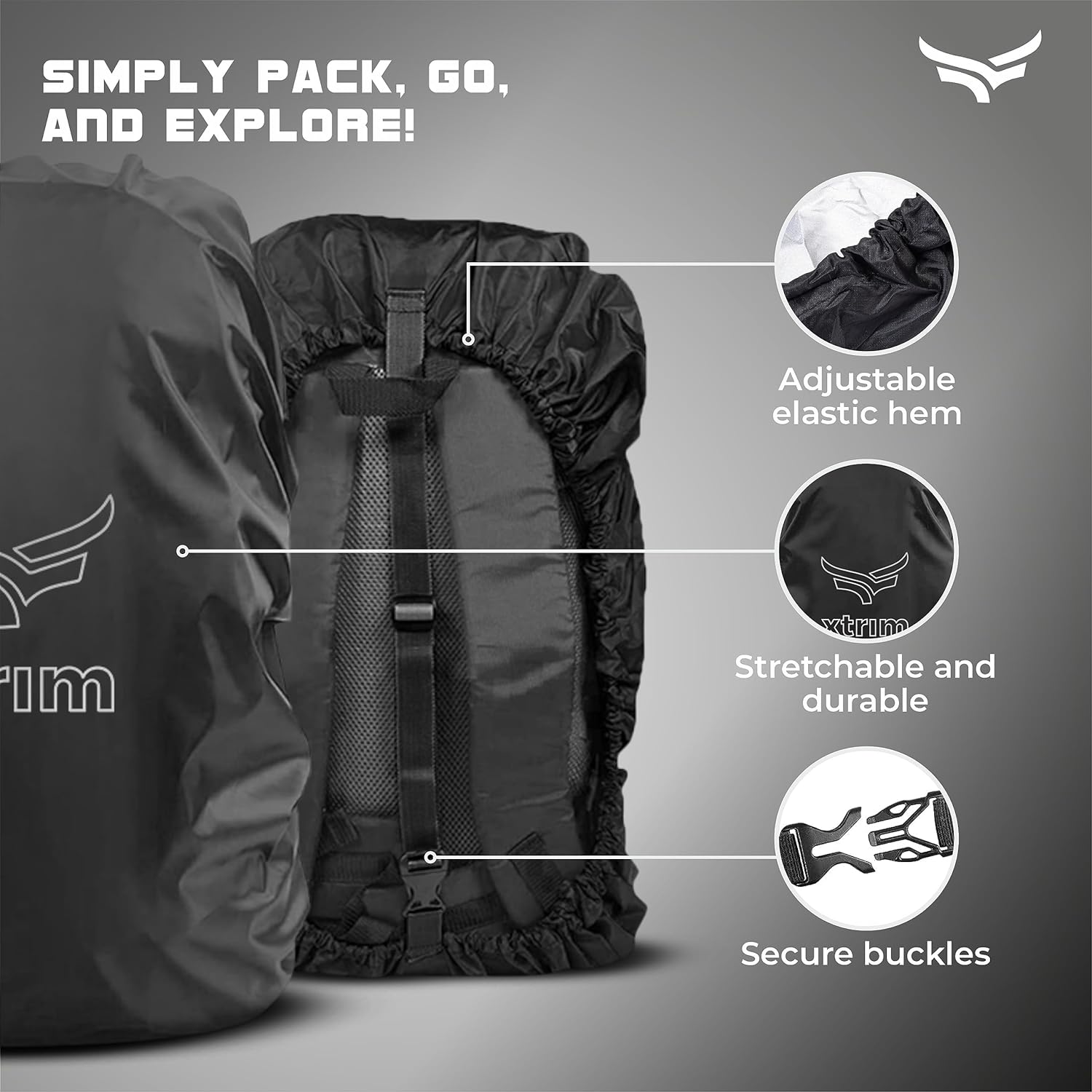 100% Rain & Dust Proof Protector for 30L to 40L Backpacks, Rain Cover for Bags with Storage Pouch, Rain Cover for School Bags, Rain Cover, Specially for Trekking & Camping (Black)