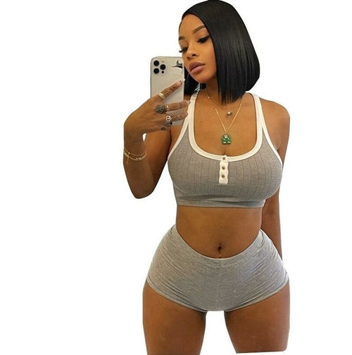 Activewear Women Sets Clothes Summer Biker Shorts 2 Piece Set Crop - Indicart
