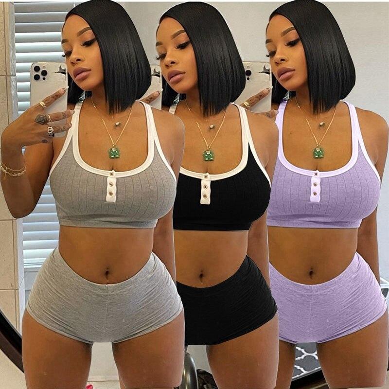 Activewear Women Sets Clothes Summer Biker Shorts 2 Piece Set Crop - Indicart