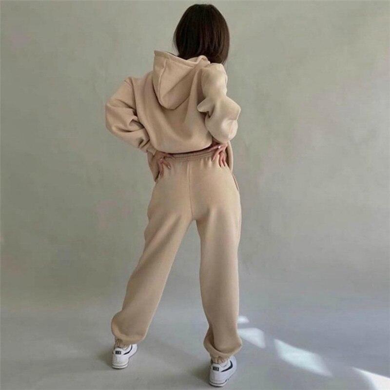 Hooded Sweatshirt Suit Joggers Women Set Casual Solid Sport 2Piece
