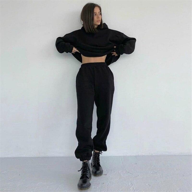Hooded Sweatshirt Suit Joggers Women Set Casual Solid Sport 2Piece