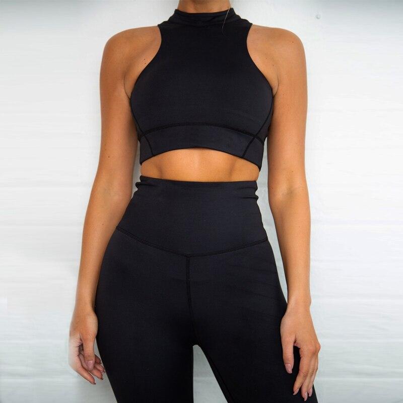 sleeveless camis elastic leggings two 2 pieces neon pink set - Indicart
