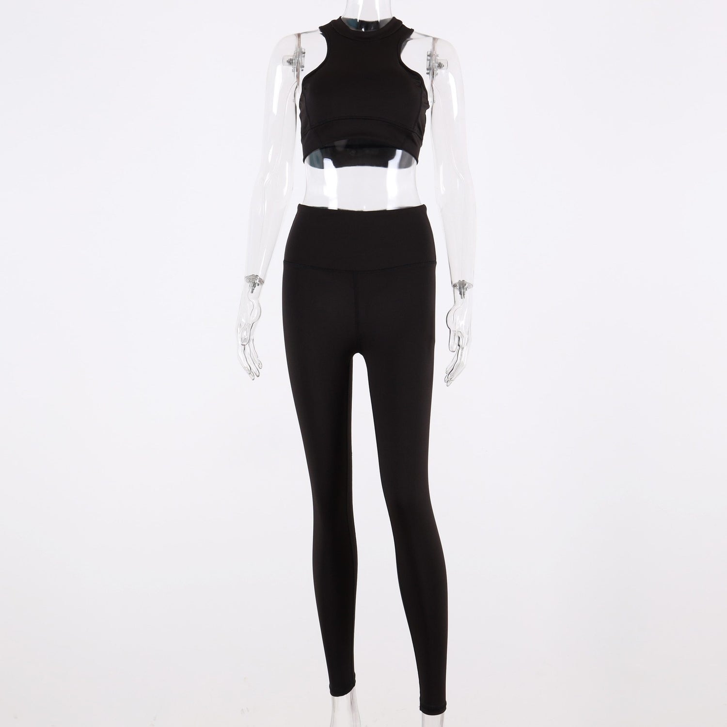 sleeveless camis elastic leggings two 2 pieces neon pink set - Indicart