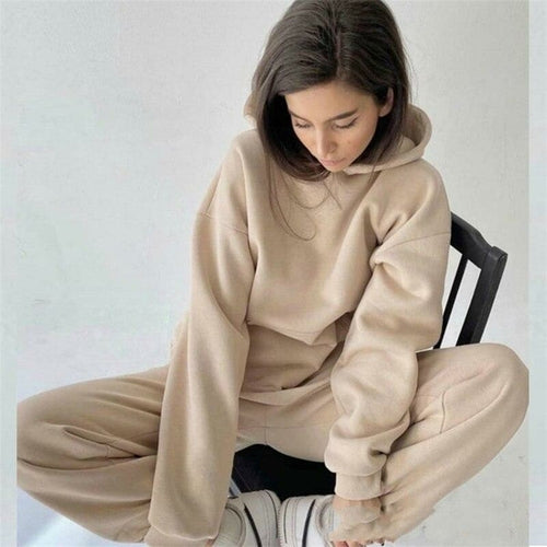 Hooded Sweatshirt Suit Joggers Women Set Casual Solid Sport 2Piece