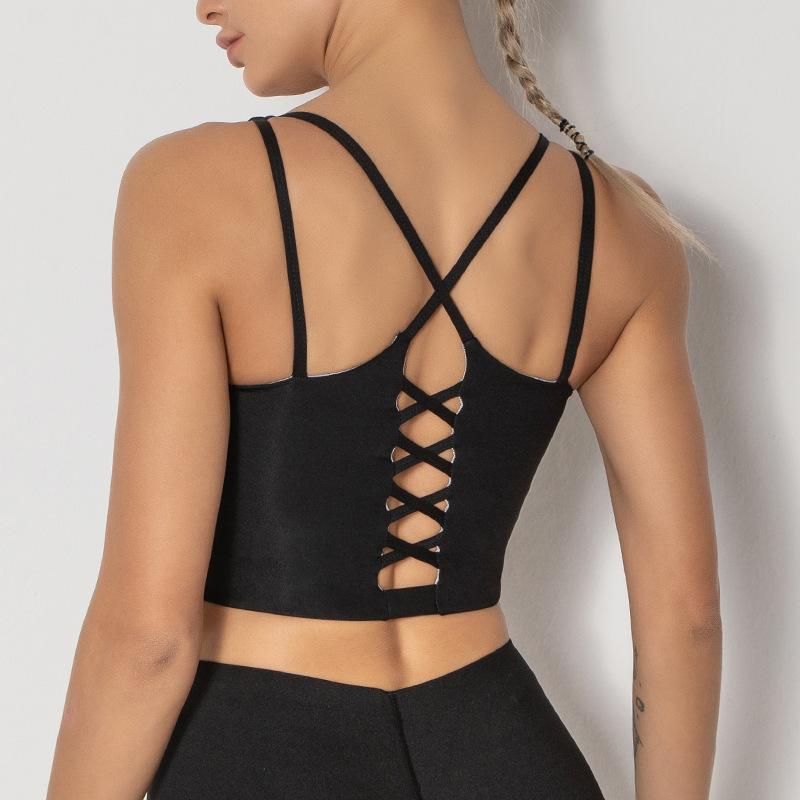 Women Wirefree Removable Cups Longline Yoga Sports Vest - Indicart