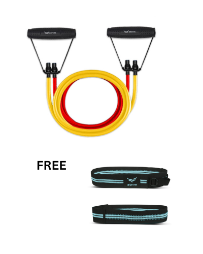 Resistance Bands with Portable Mesh Carry Bag, Adjustable + Resistance Bands with Non-Slip Grip Handles & Stretchable Bands ( BUY 1 GET 1 FREE )