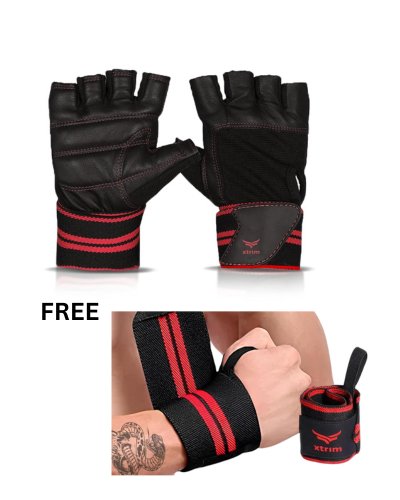 One Size Fits All Unisex Leather Gym Gloves + Wrist Support for Men & Women ( BUY 1 GET 1 FREE )