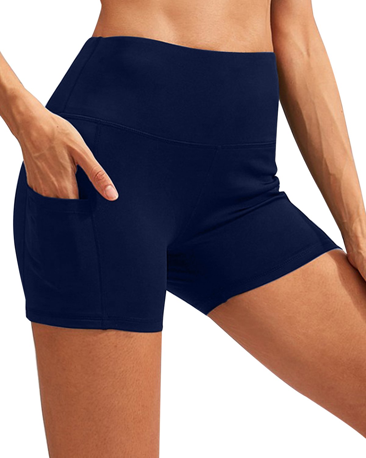 Calcao High Waist Yoga Shorts With Pocket - Navy - Indicart