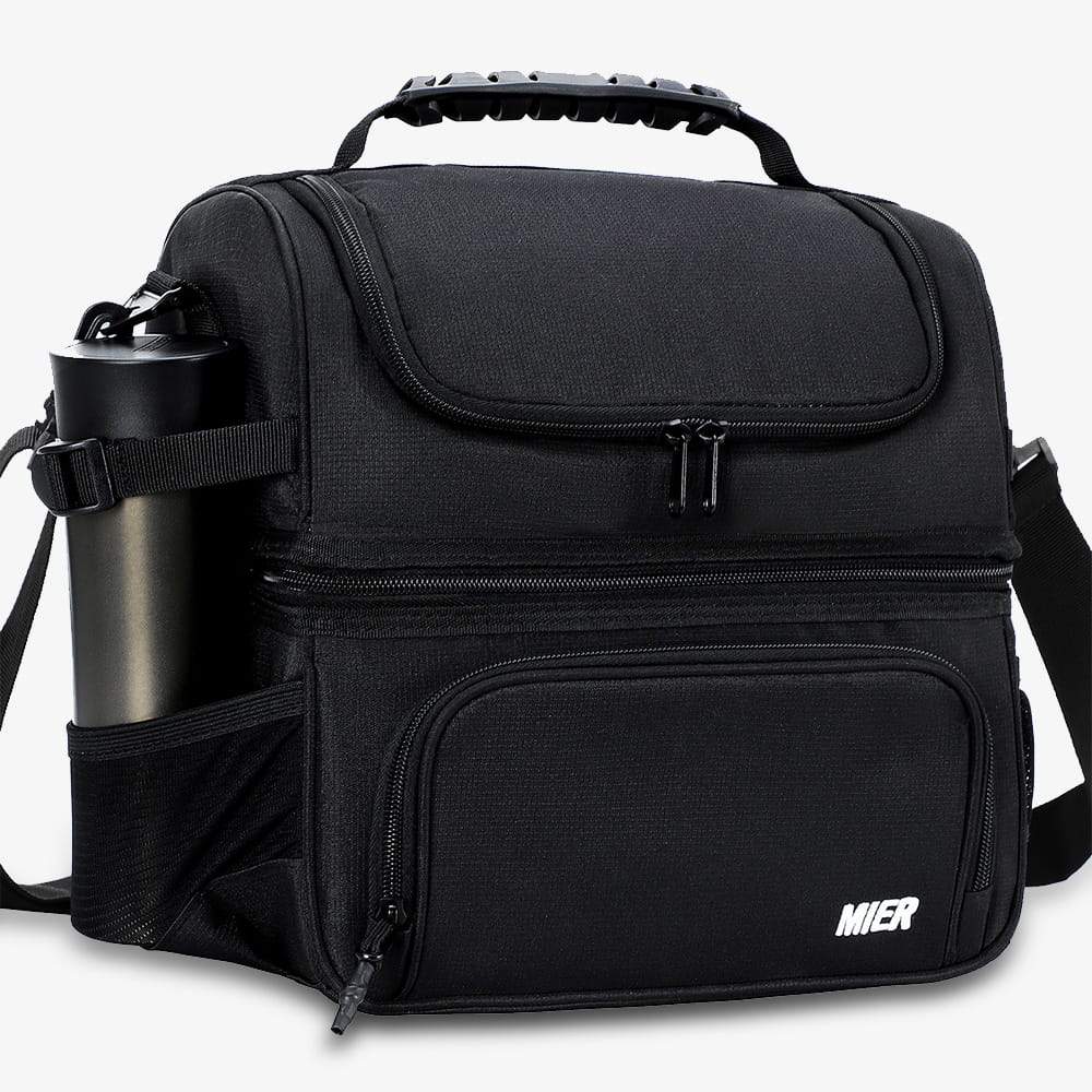 Dual Compartment Large Insulated Lunch Bag Cooler Tote Lunch Bag Black MIER