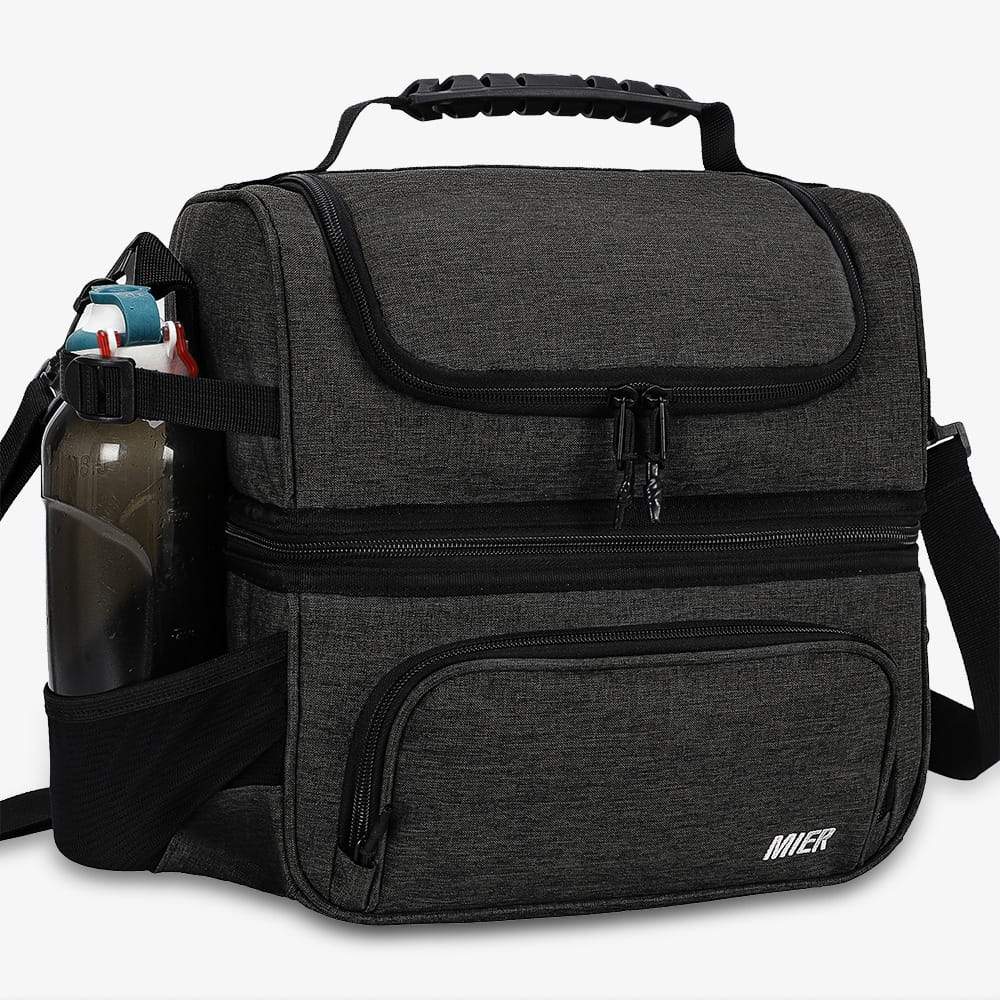 Dual Compartment Large Insulated Lunch Bag Cooler Tote Lunch Bag Dark Gray MIER