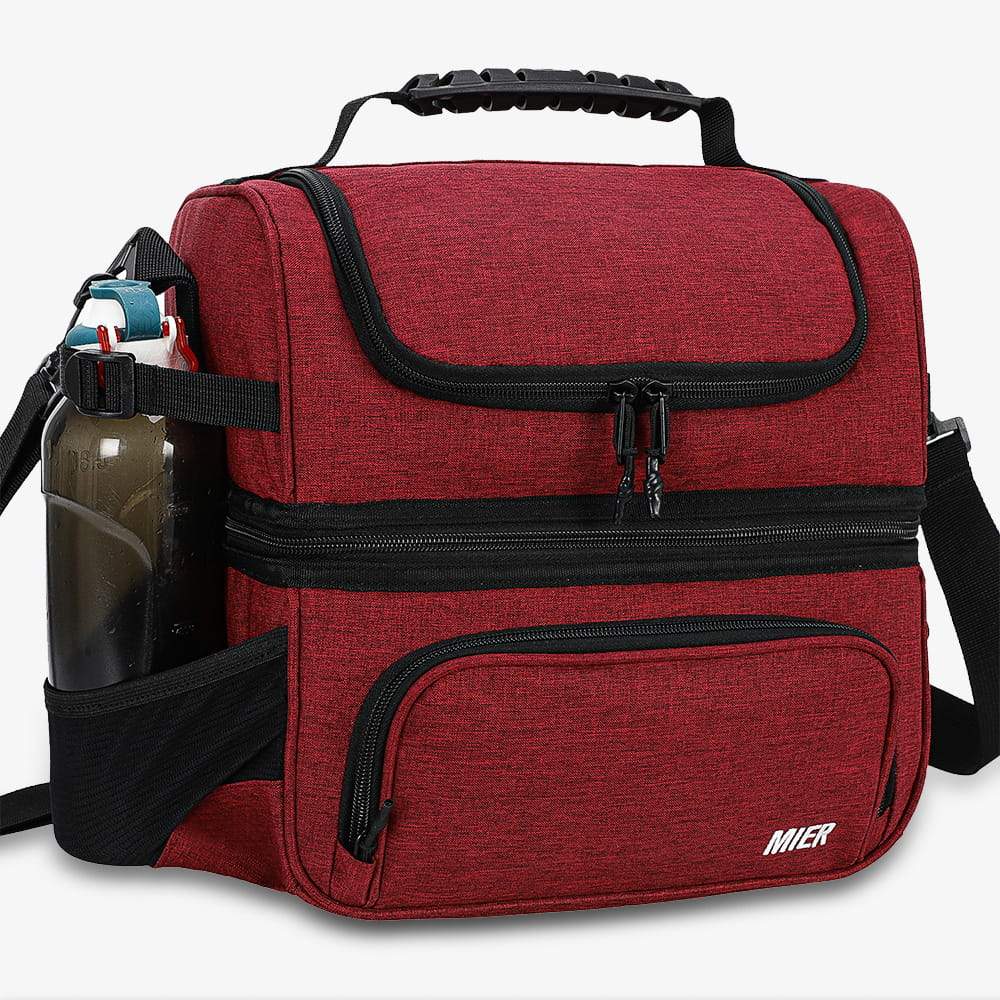 Dual Compartment Large Insulated Lunch Bag Cooler Tote Lunch Bag Dark red MIER