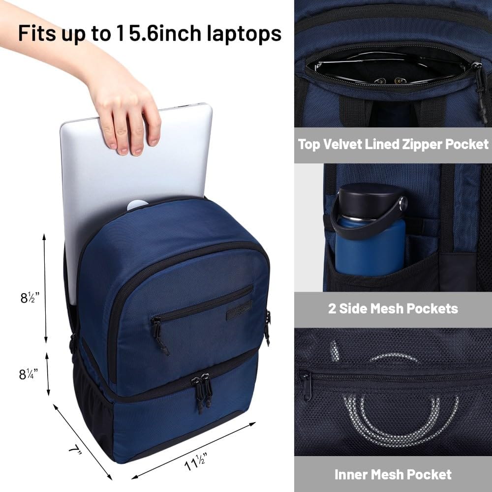 Insulated 2-in-1 Lunch Backpack with Cooler Compartment Backpack Cooler MIER
