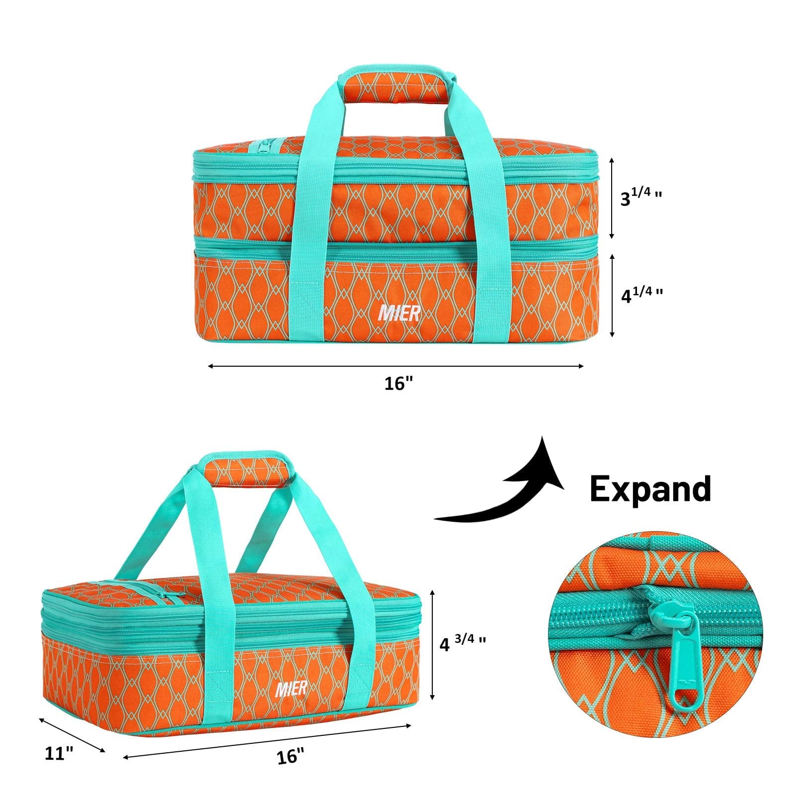 Insulated Double Casserole Carrier Bag Thermal Lunch Tote Adult Lunch Bag MIER