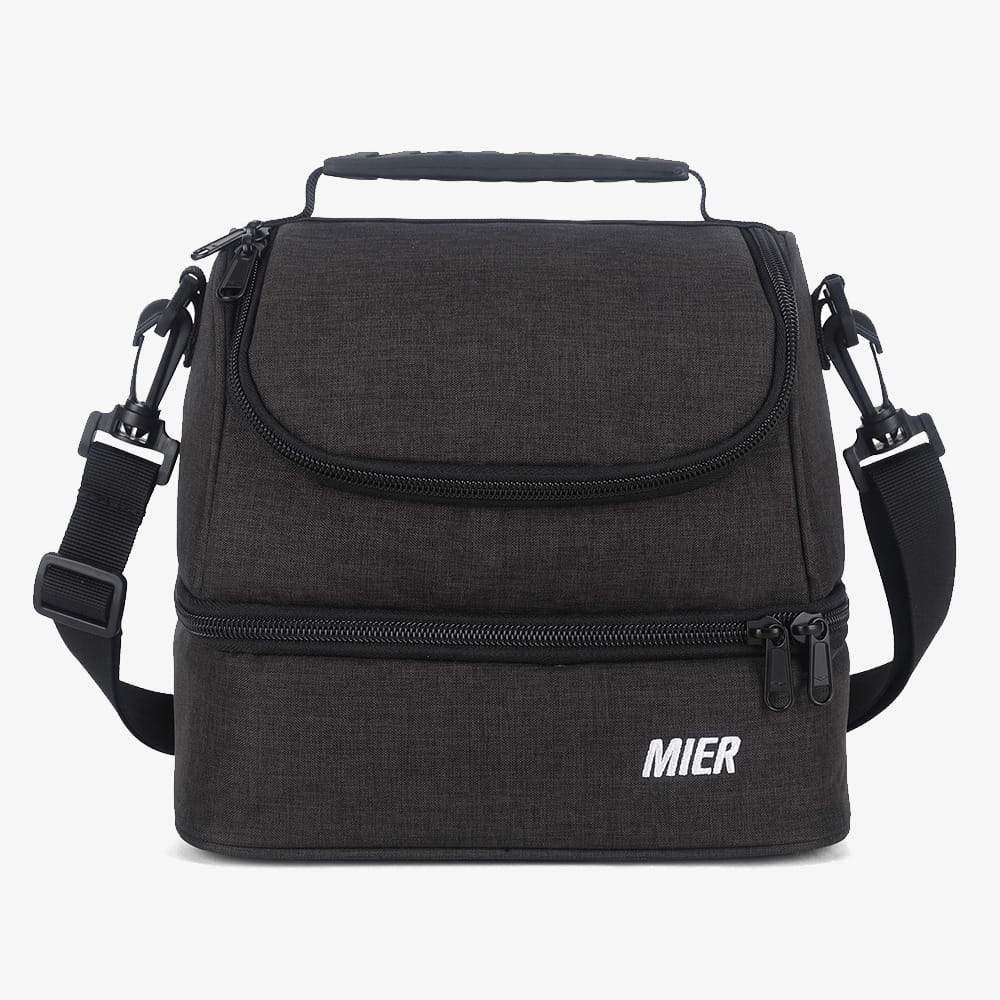 Insulated Double Compartment Lunch Bag with Shoulder Strap Lunch Bag Dimgray MIER
