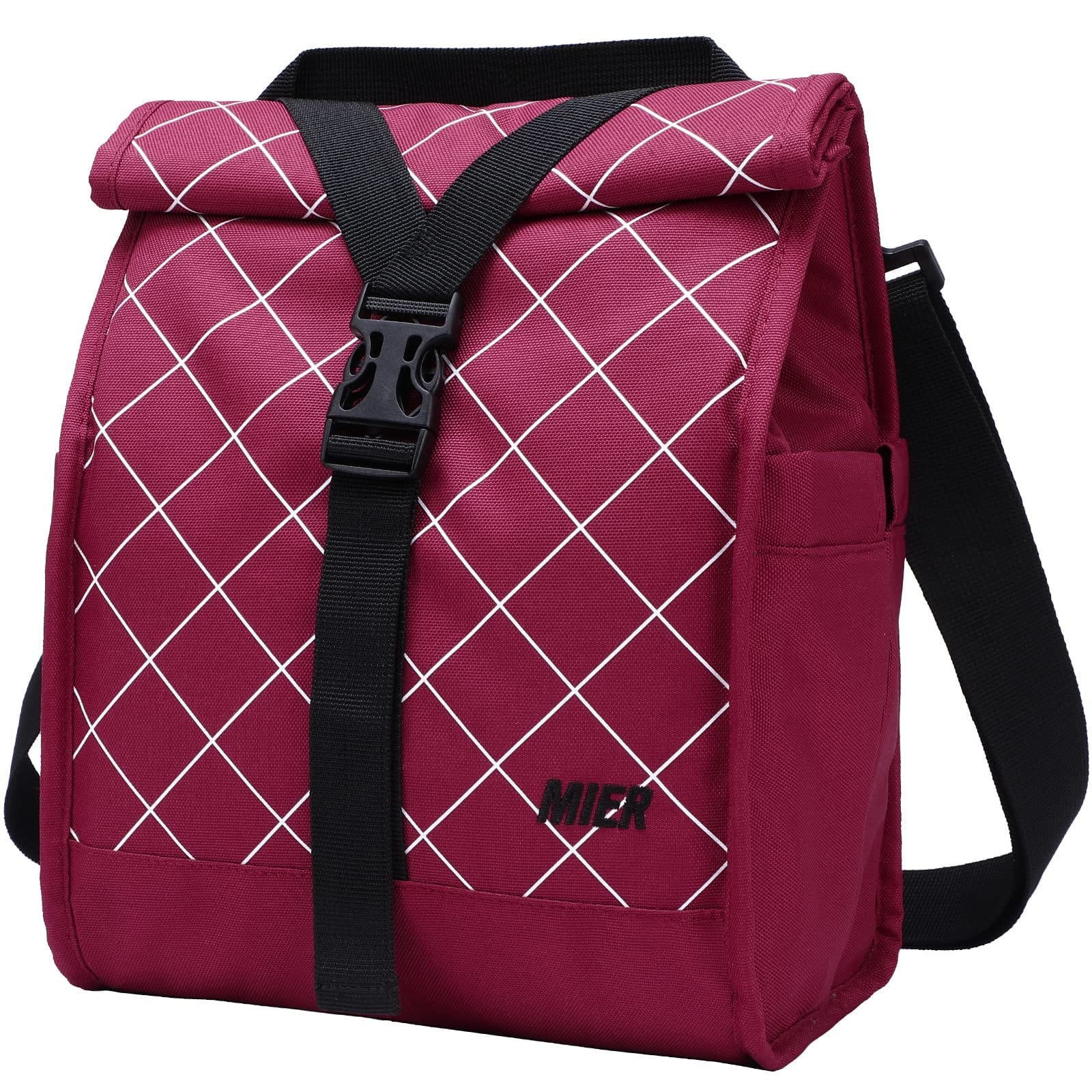 Insulated Lunch Bag Roll Top Lunch Box for Women Men Fashionable Lunch Bag Red MIER