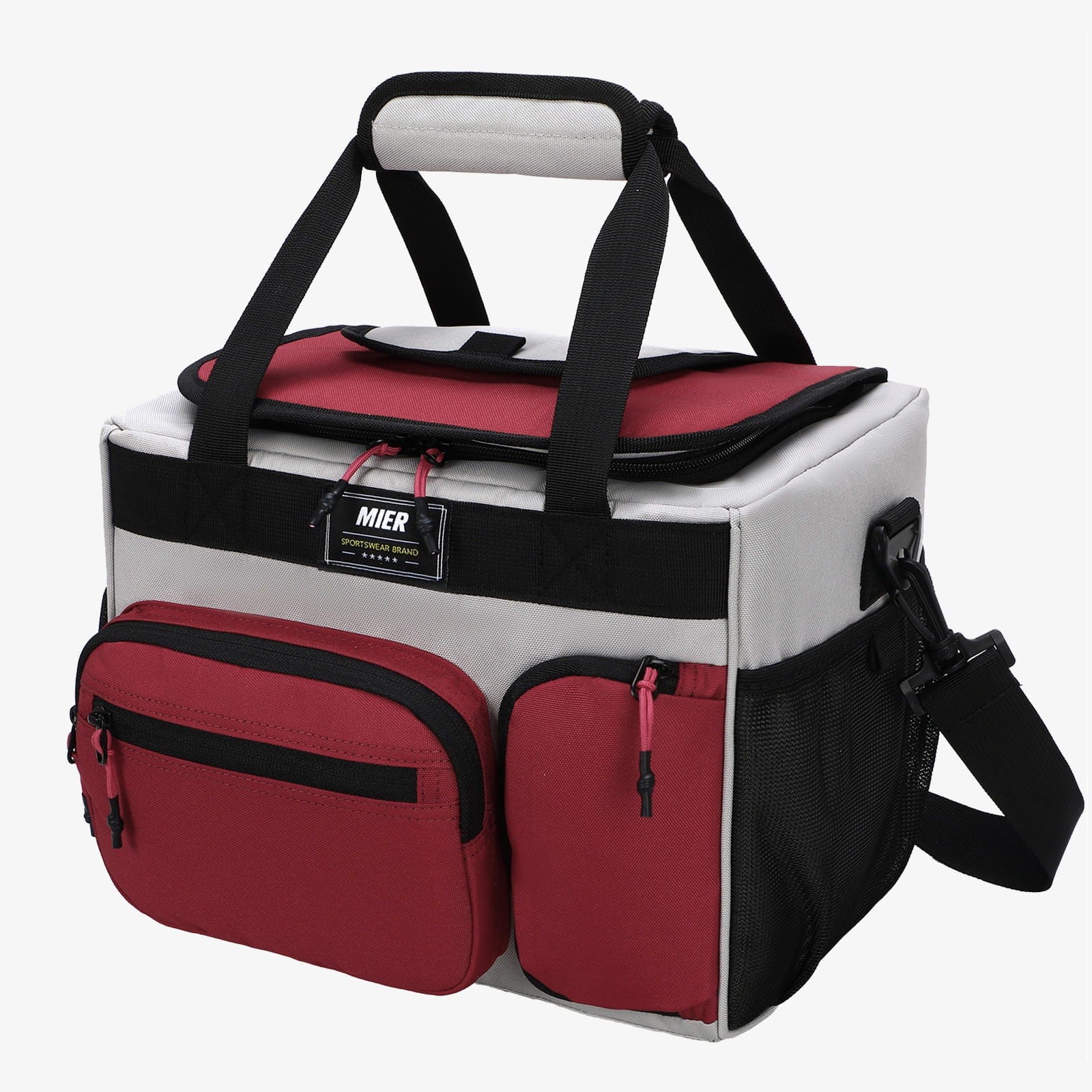 Insulated Soft Cooler Lunch Bag for Men Women, 30Can Adult Lunch Bag Grey Red MIER