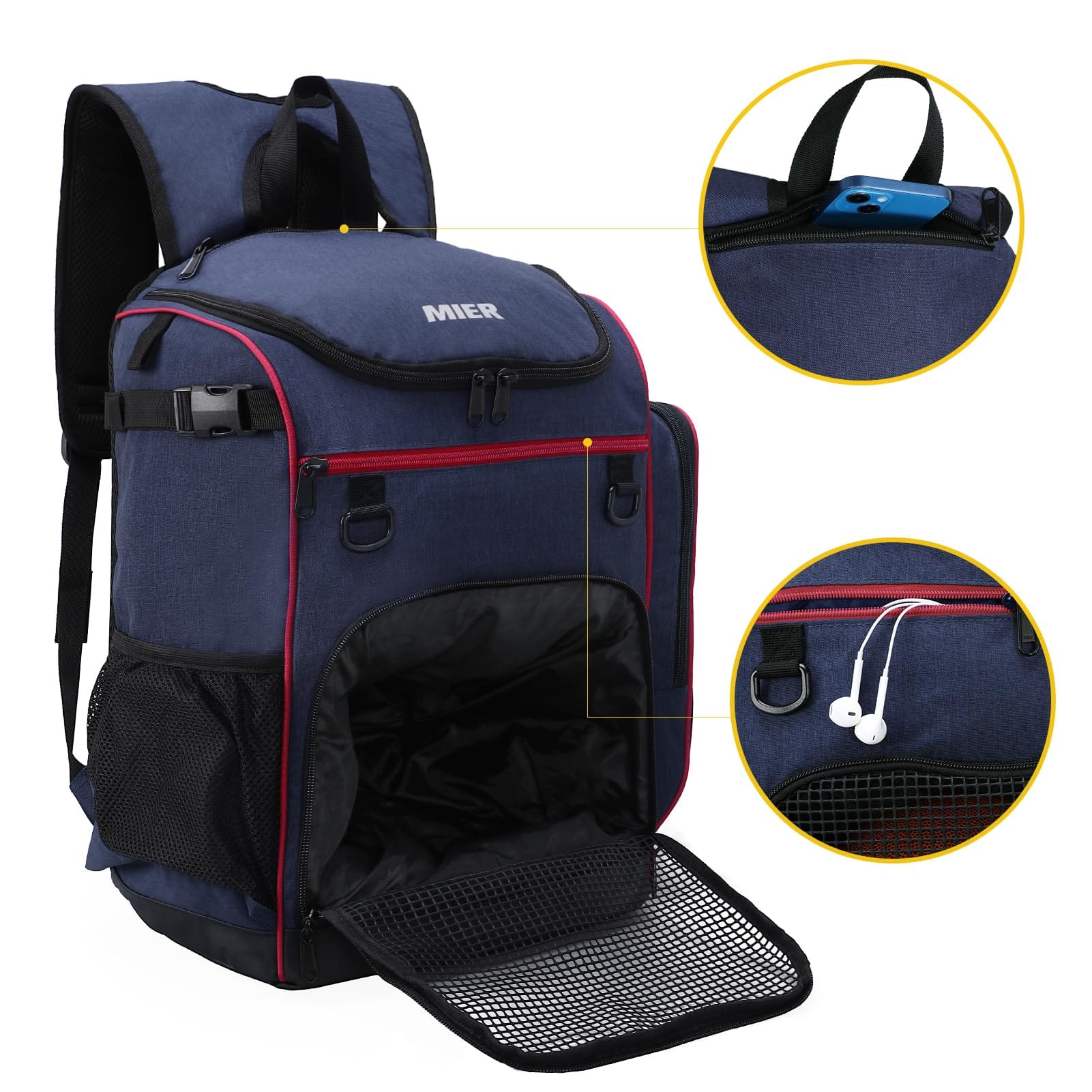 Large Basketball Backpack Sports Bag with Ball Compartment Backpack Bag MIER