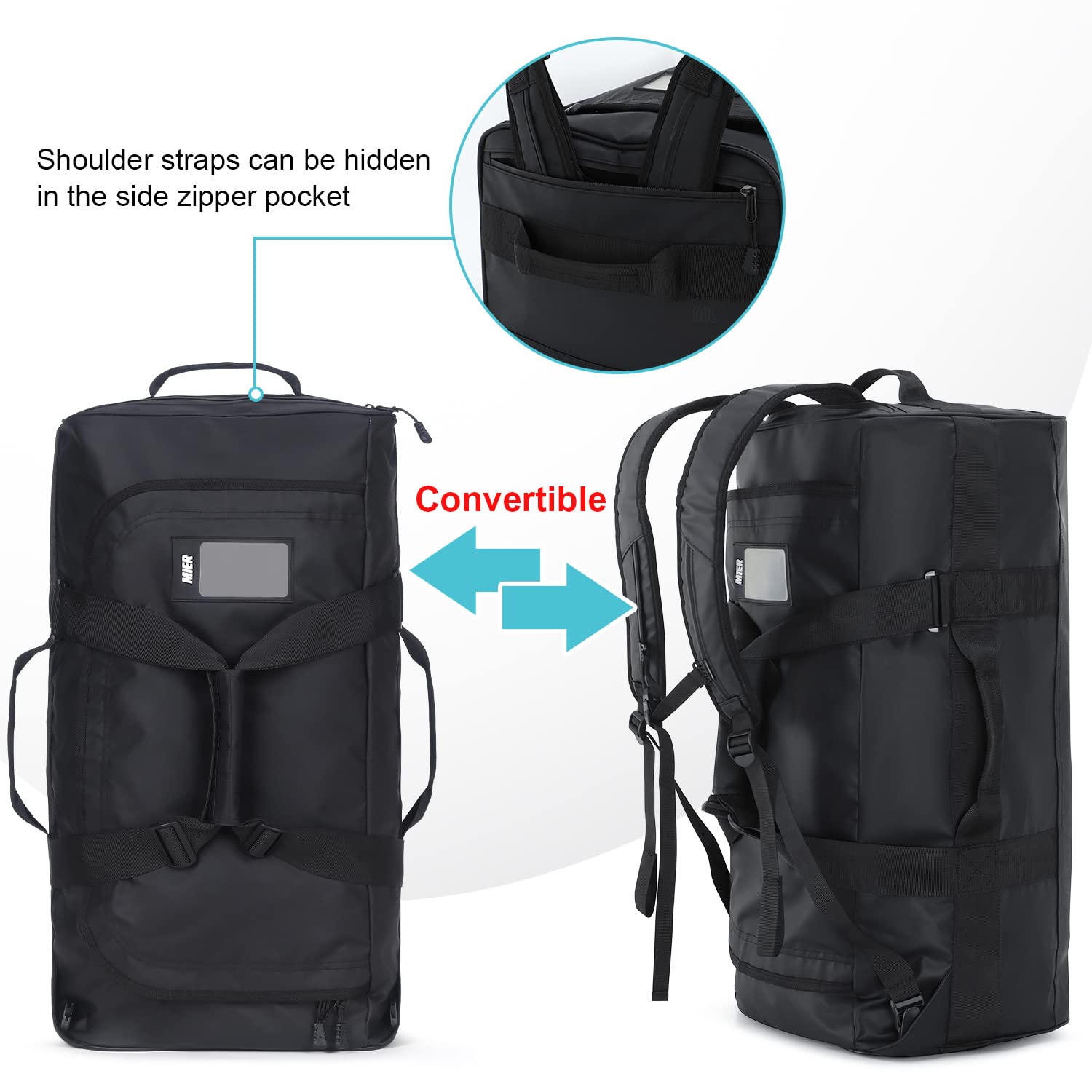 Large Convertible Backpack Duffle Heavy Duty Duffel Bag Backpack Duffel MIER