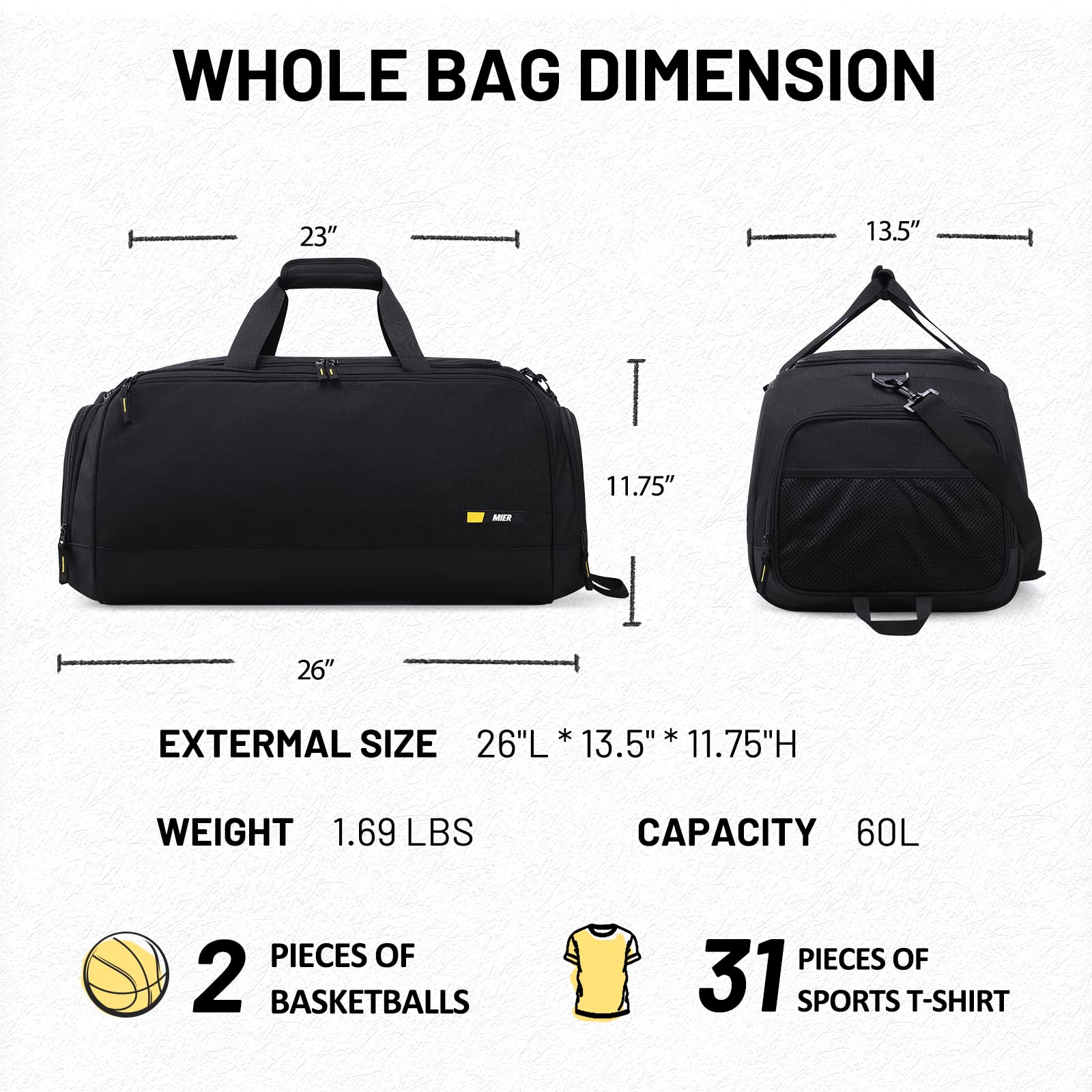 Large Gym Duffle Bags for Men with Shoe Compartment Gym Duffel Bag MIER