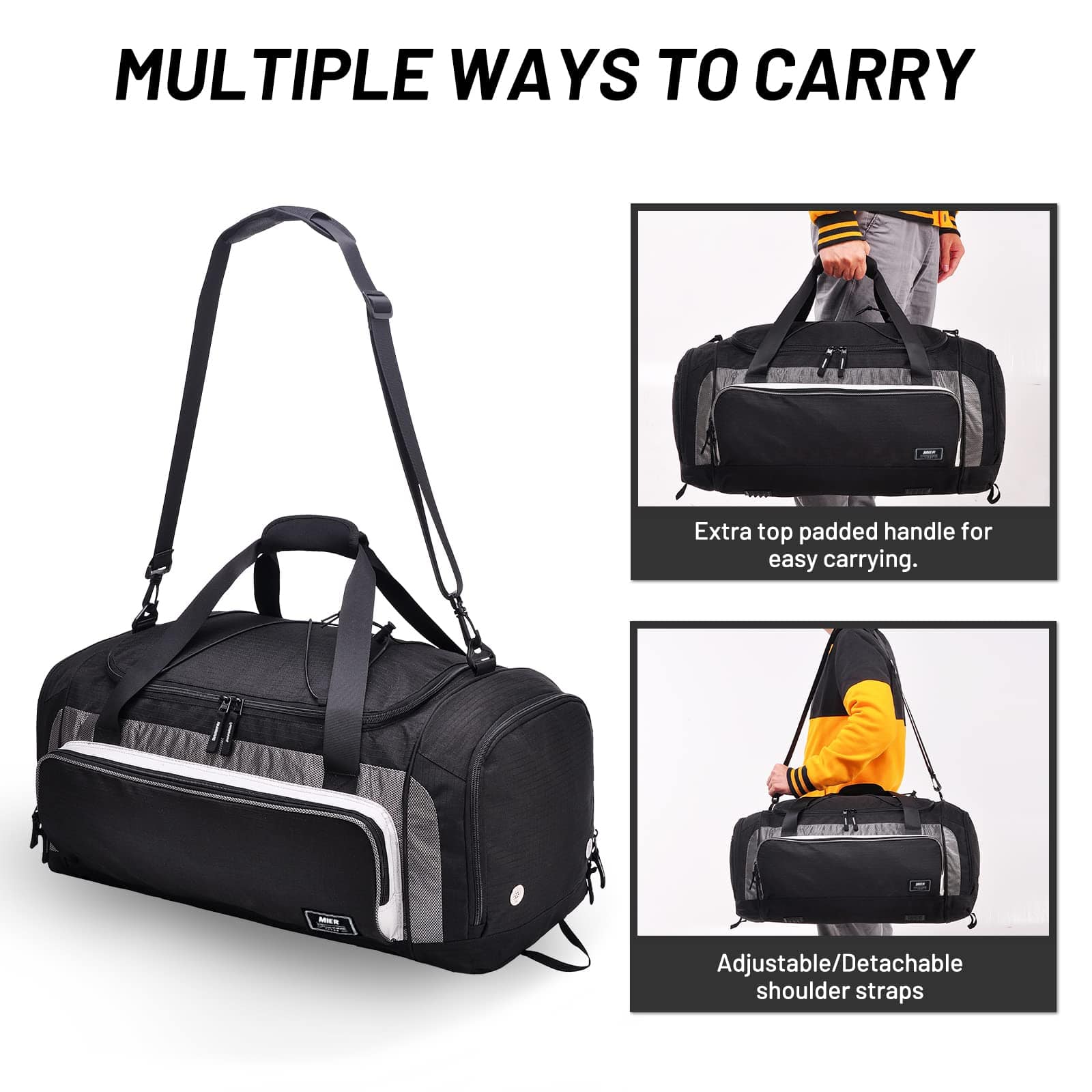 Large Sports Gym Bag Duffel Bag with Shoe Compartment, 60L Gym Duffel Bag MIER