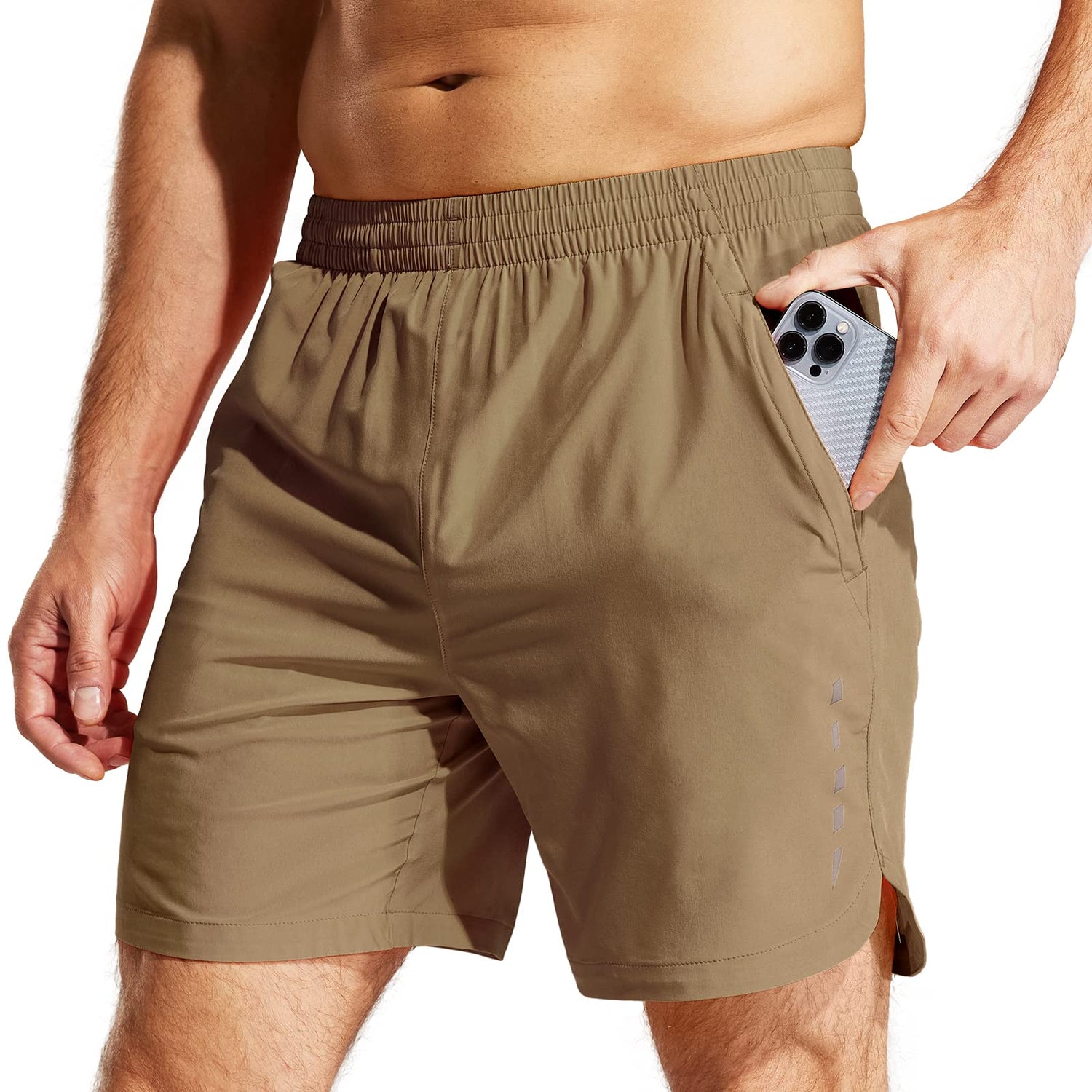 Men 7 Inch Running Shorts Quick Dry with Zipper Pockets Men&