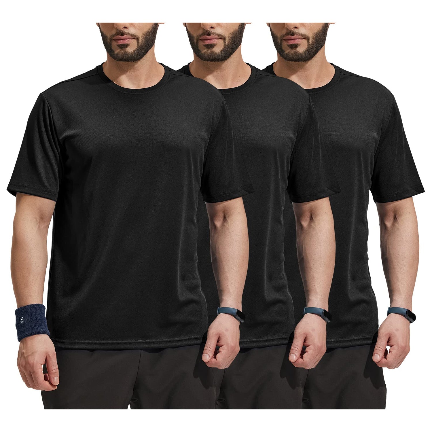 Men Dry Fit Workout T-shirts for Gym Athletic Running, 3 Pack Men Shirts Black / S MIER