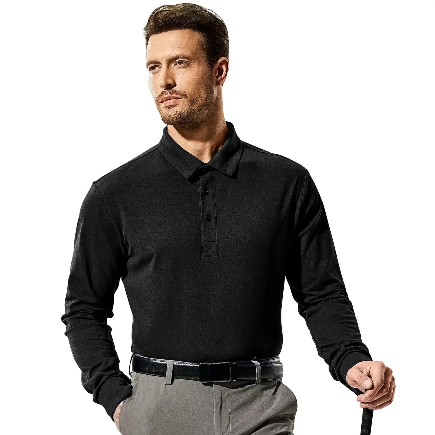 Men Long Sleeve Polo Shirts Regular-fit Cotton Golf Collared Shirt Men Polo MIER