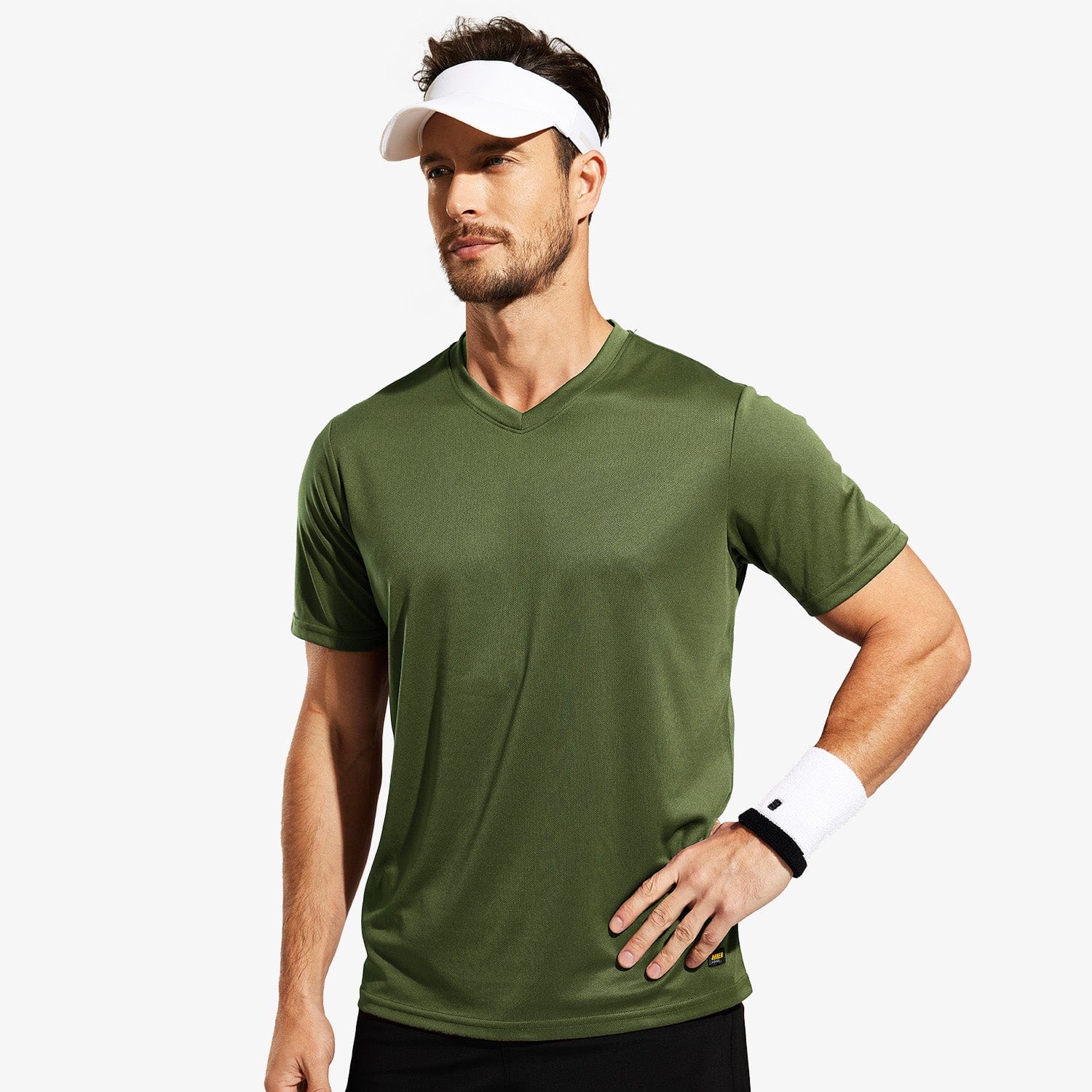 Men Quick Dry Athletic Shirts V Neck Workout T-Shirts Men Shirts Army Green / S MIER