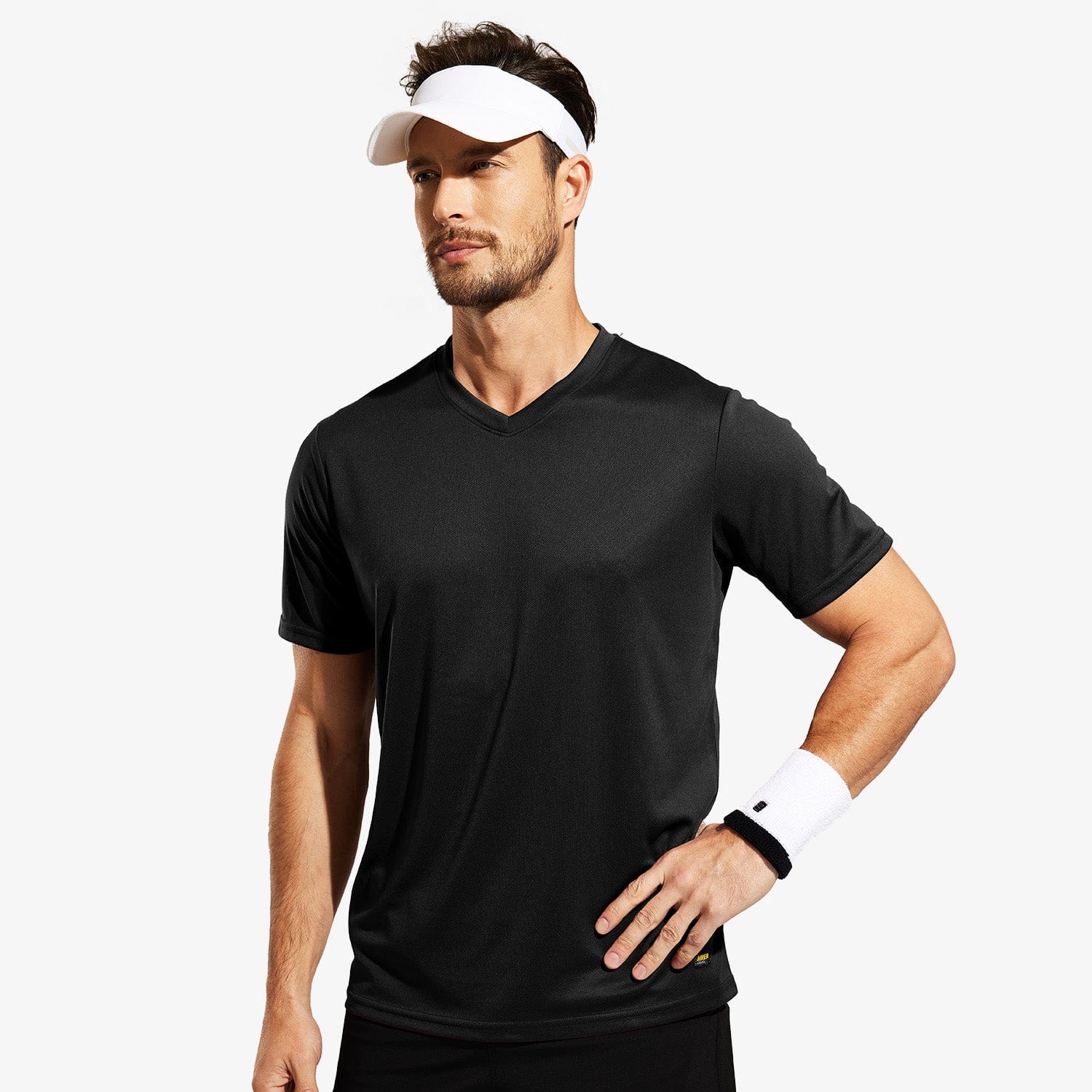 Men Quick Dry Athletic Shirts V Neck Workout T-Shirts Men Shirts Black / S MIER