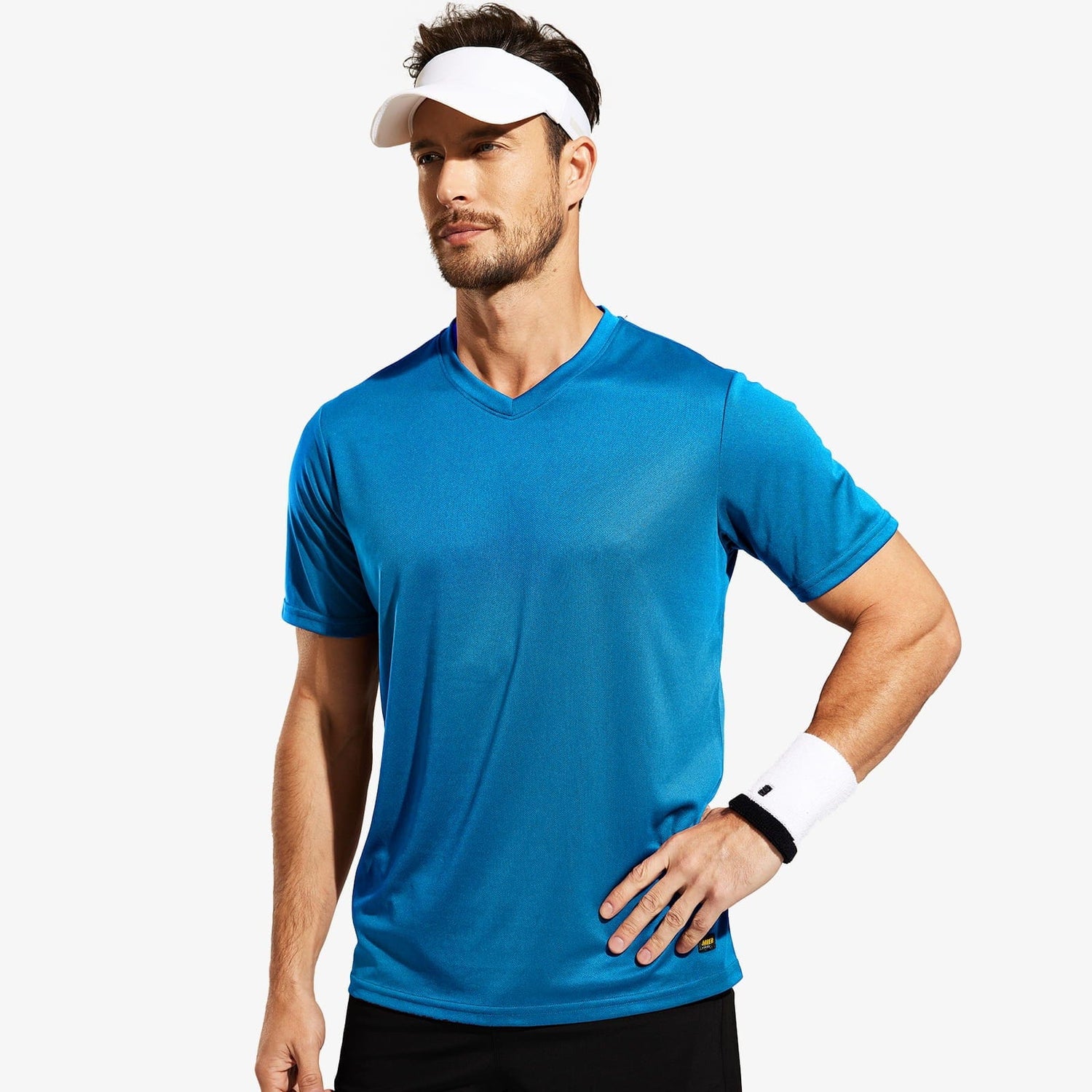 Men Quick Dry Athletic Shirts V Neck Workout T-Shirts Men Shirts Blue / S MIER