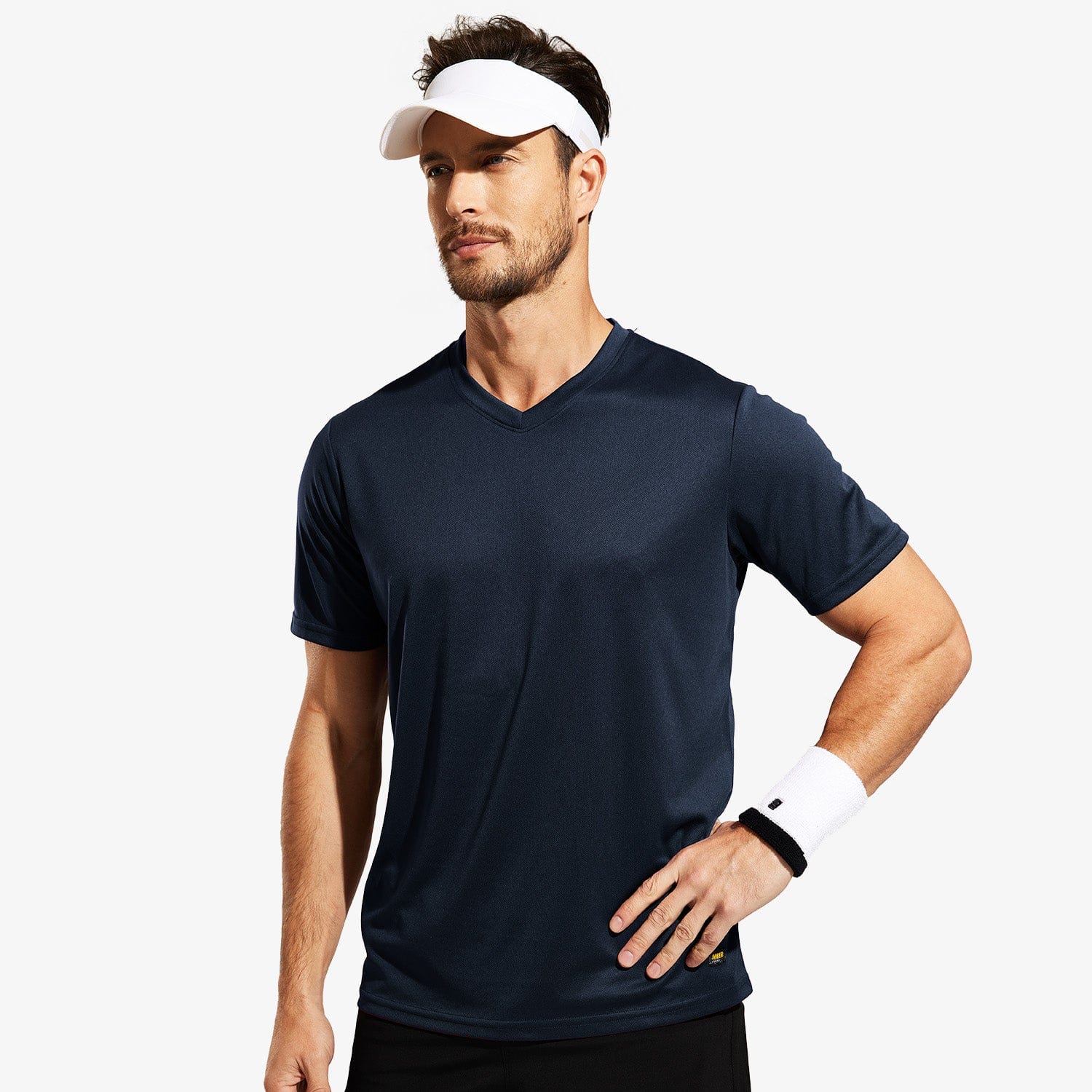 Men Quick Dry Athletic Shirts V Neck Workout T-Shirts Men Shirts Navy / S MIER