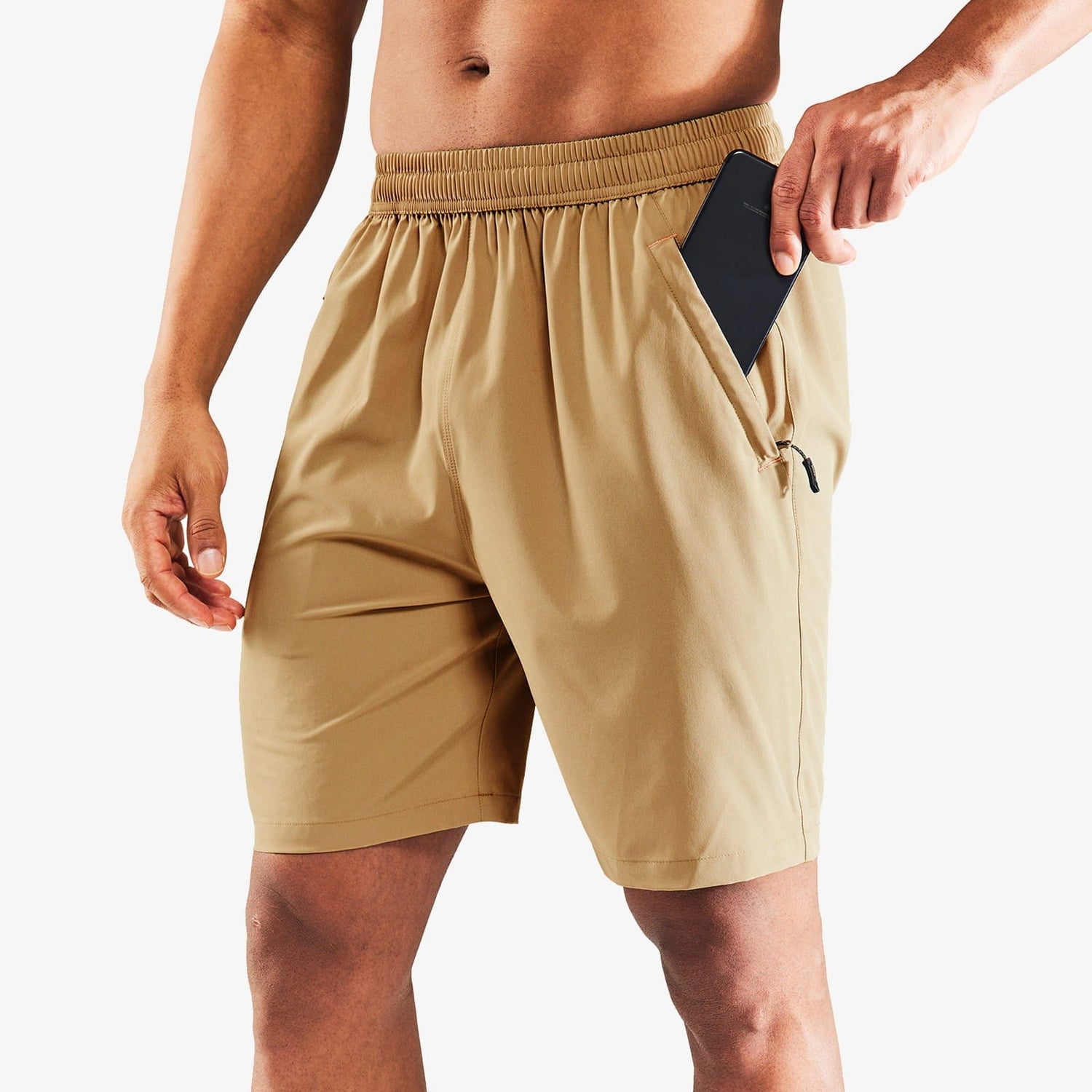 Men Quick Dry Running Shorts with Zipper Pocket 7 Inch Men&