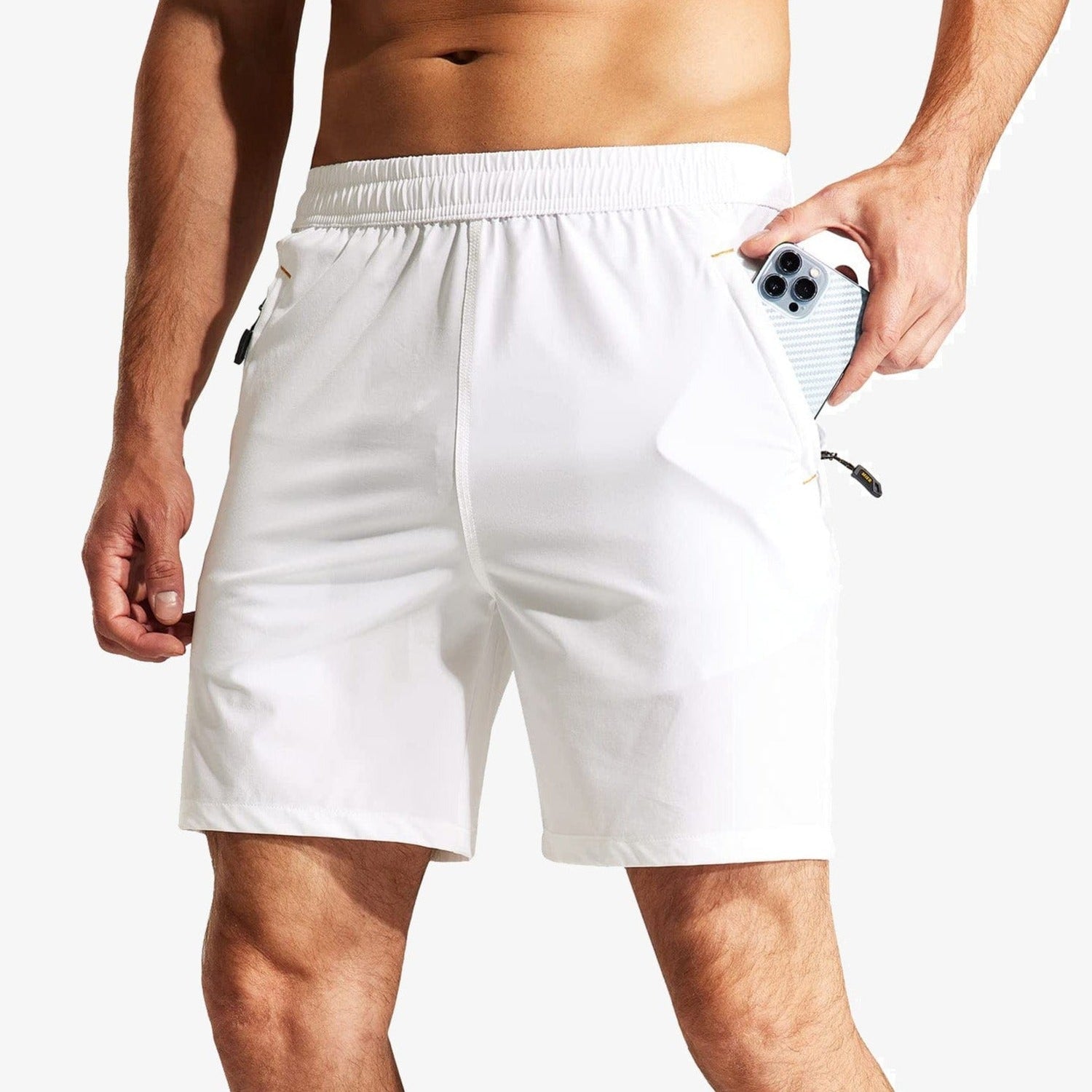 Men Quick Dry Running Shorts with Zipper Pocket 7 Inch Men&