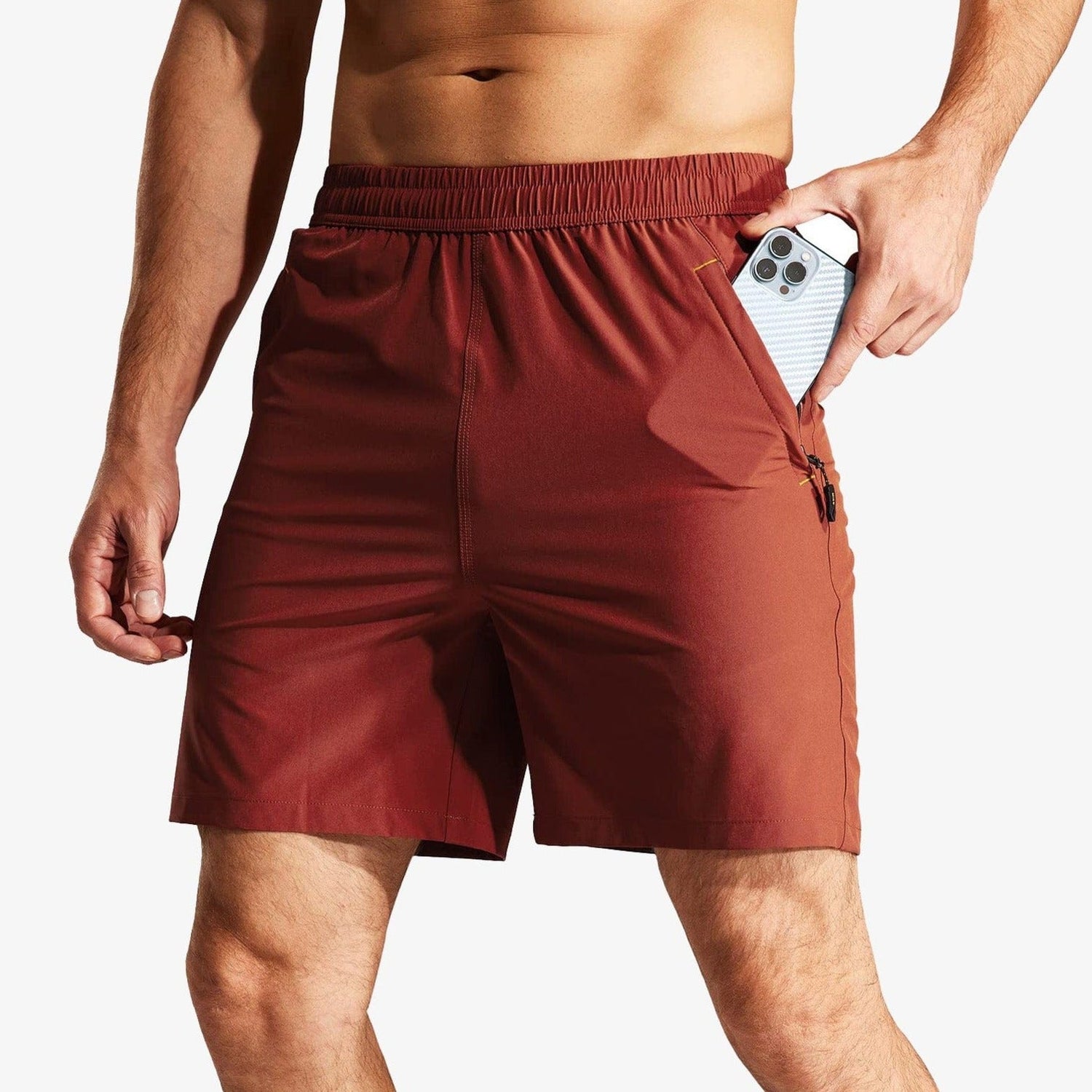Men Quick Dry Running Shorts with Zipper Pocket 7 Inch Men&