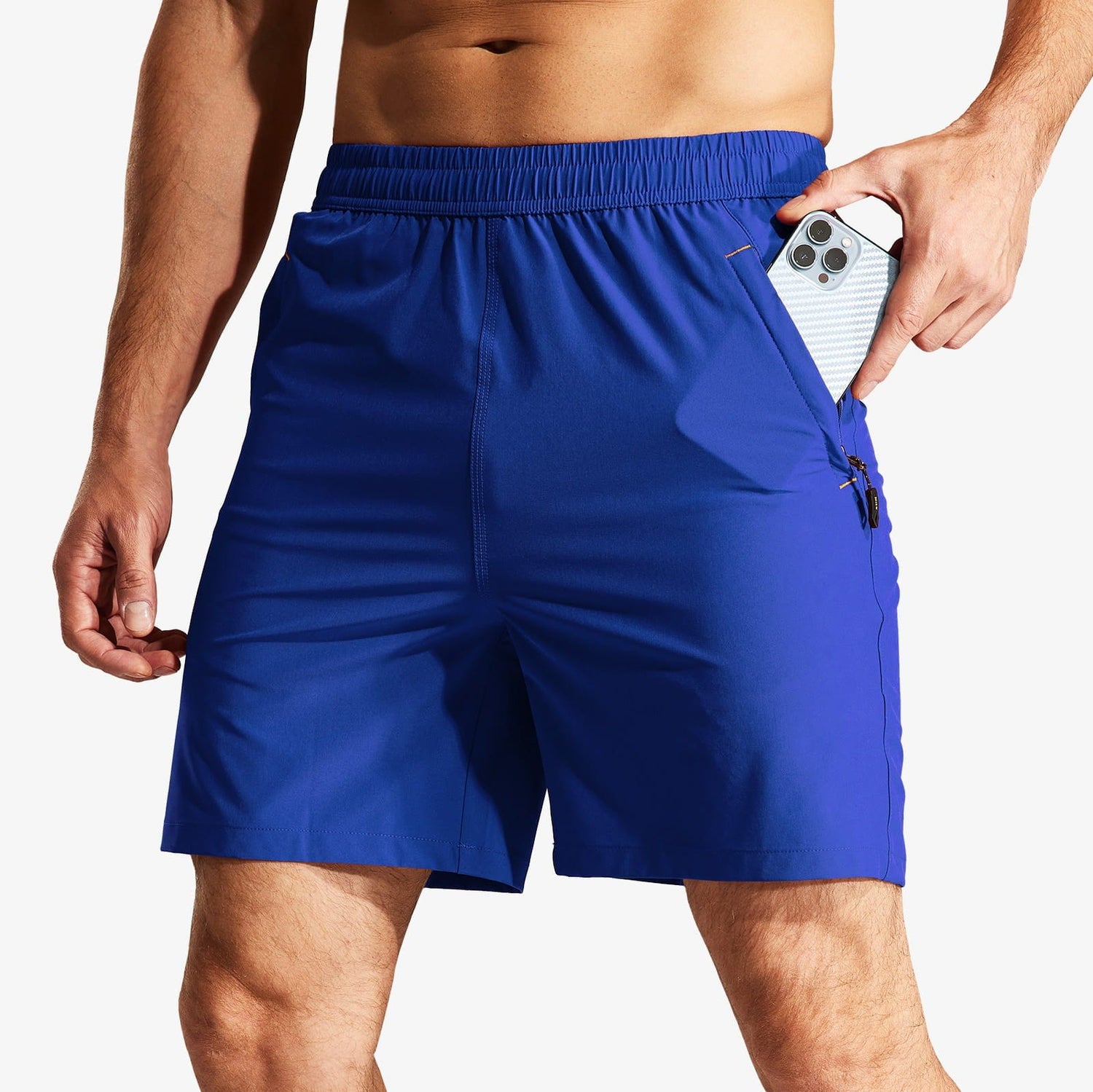 Men Quick Dry Running Shorts with Zipper Pocket 7 Inch Men&