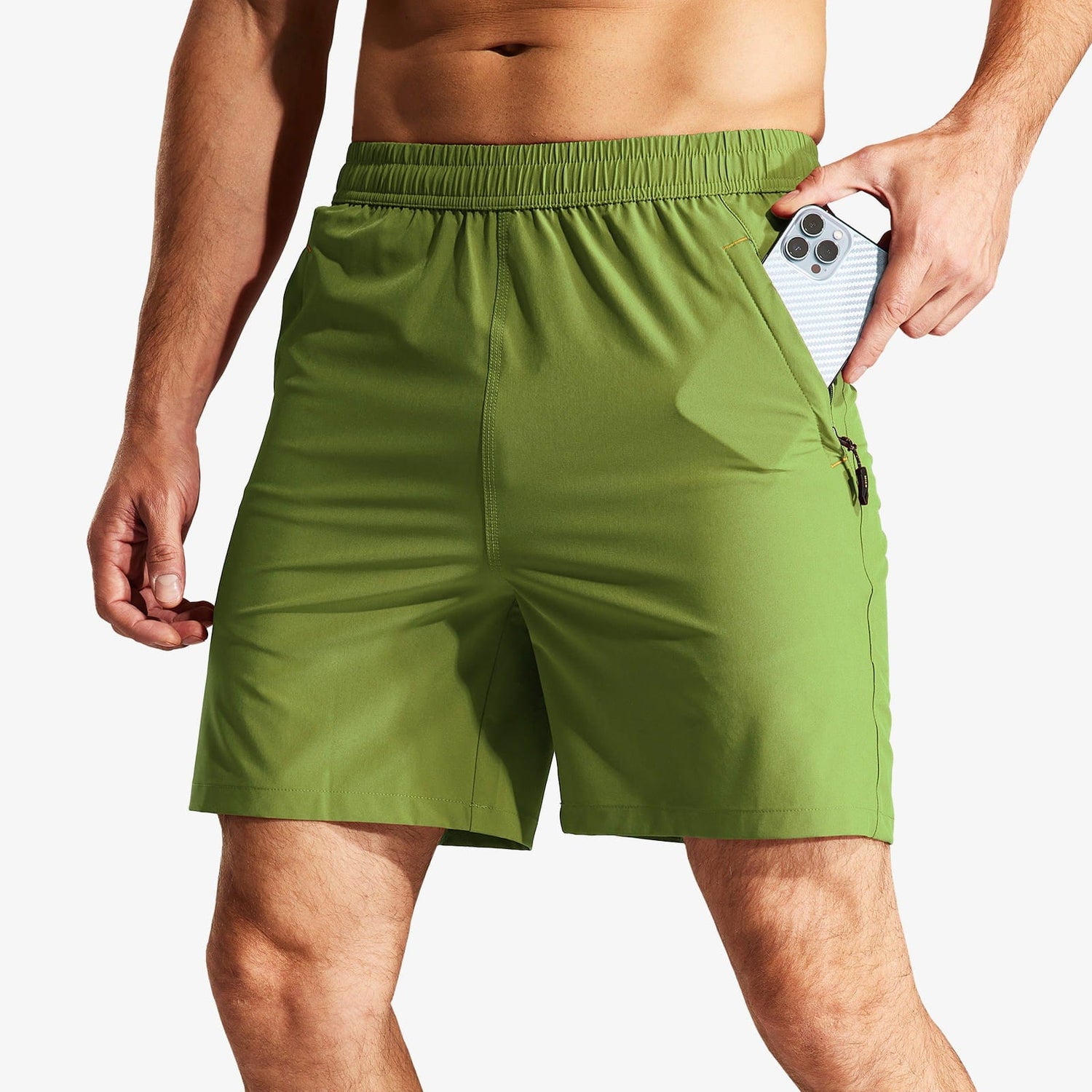 Men Quick Dry Running Shorts with Zipper Pocket 7 Inch Men&