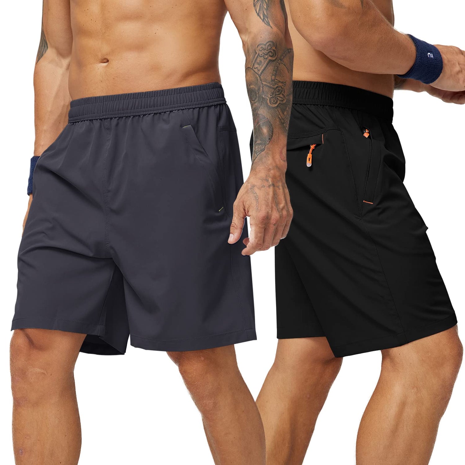 Men Quick Dry Running Shorts with Zipper Pocket Elastic Waist 7 Inch Men&