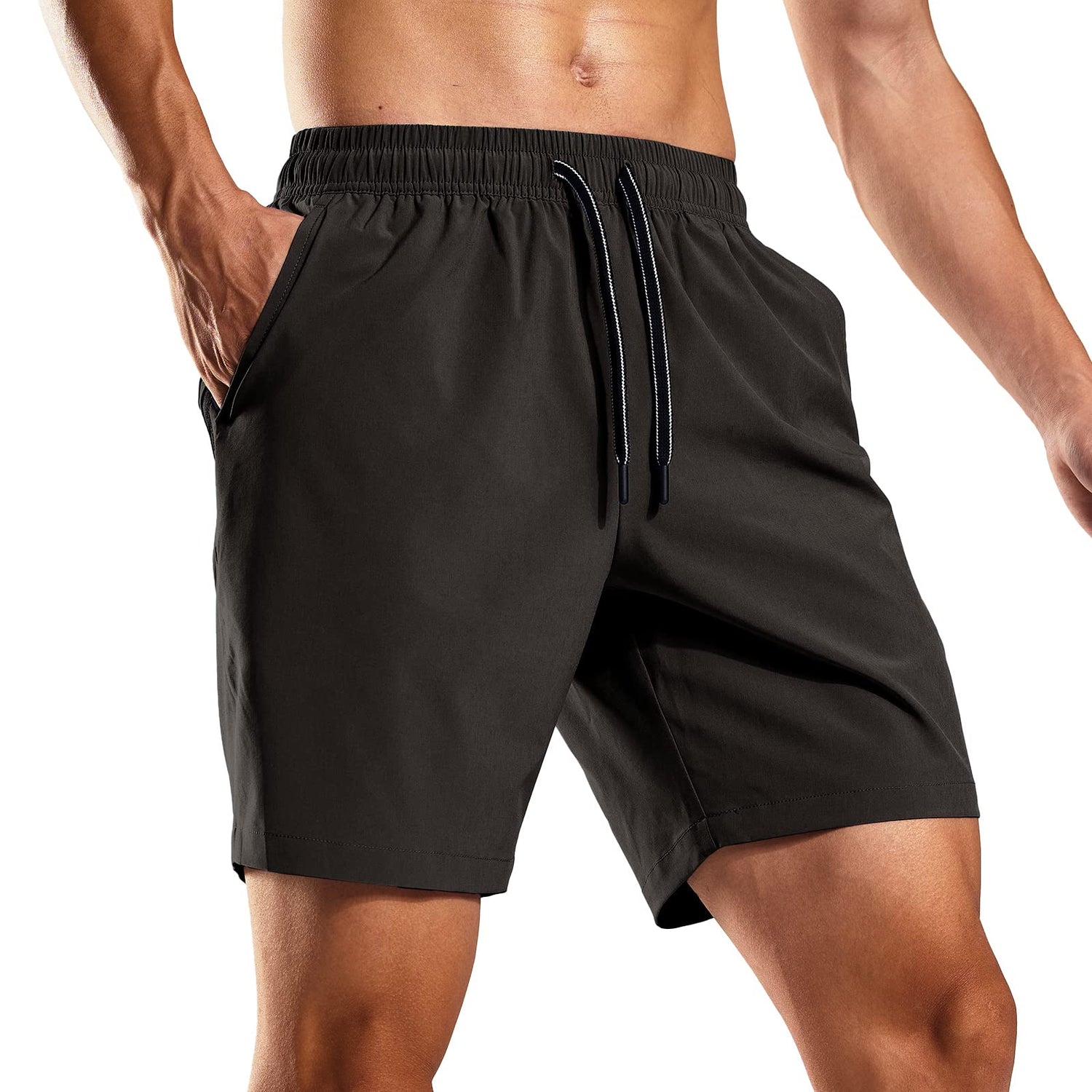 Men Quick-Dry Running Shorts with Zipper Pockets 7 Inch Men&