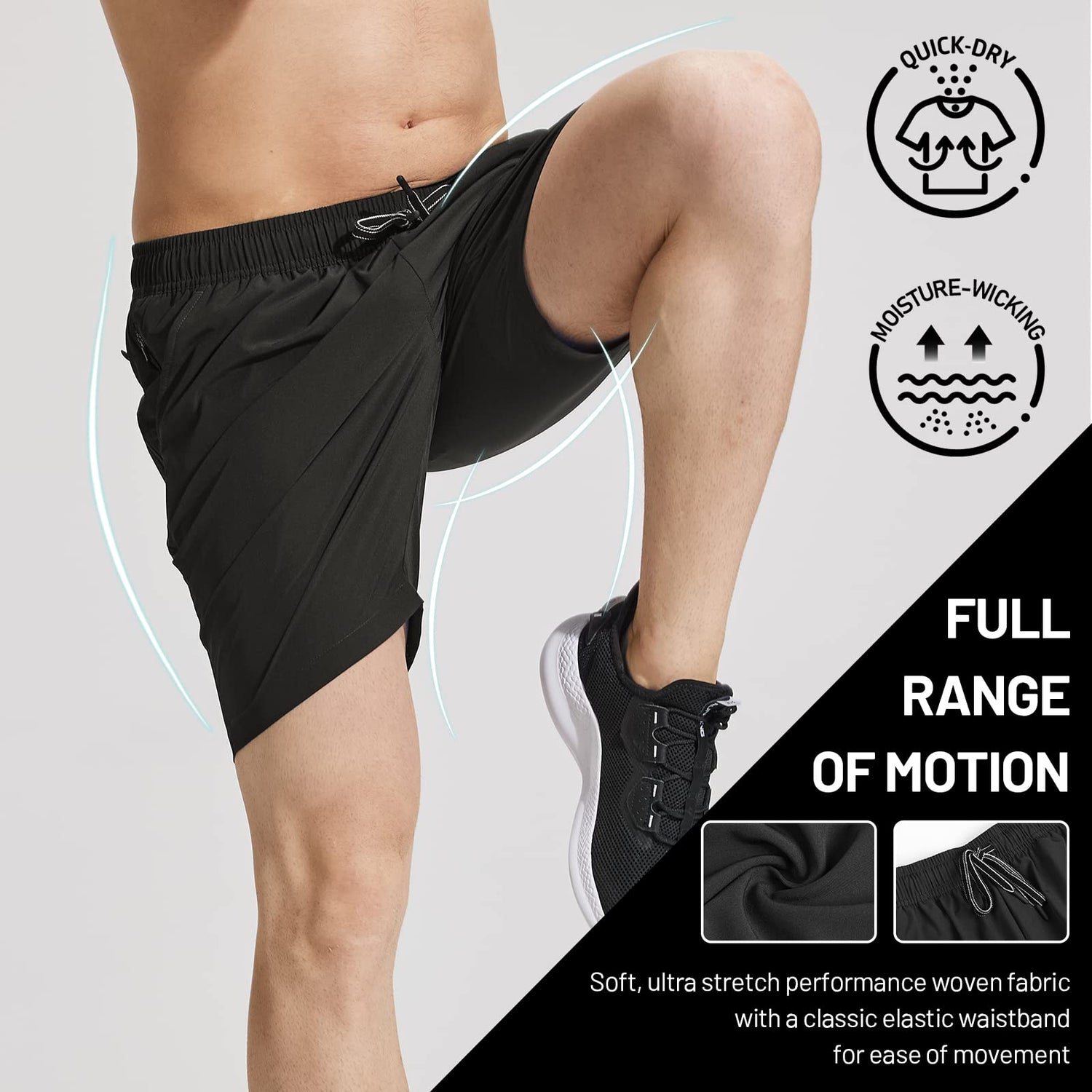 Men Quick-Dry Running Shorts with Zipper Pockets 7 Inch Men&