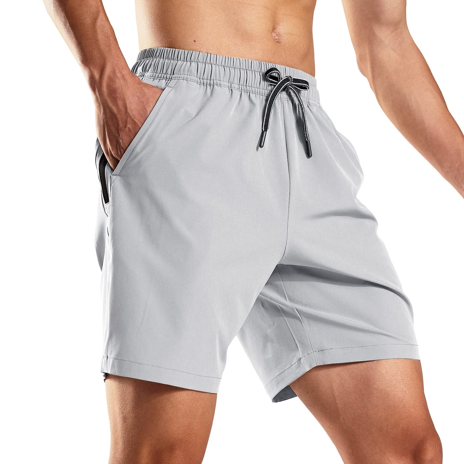 Men Quick-Dry Running Shorts with Zipper Pockets 7 Inch Men&