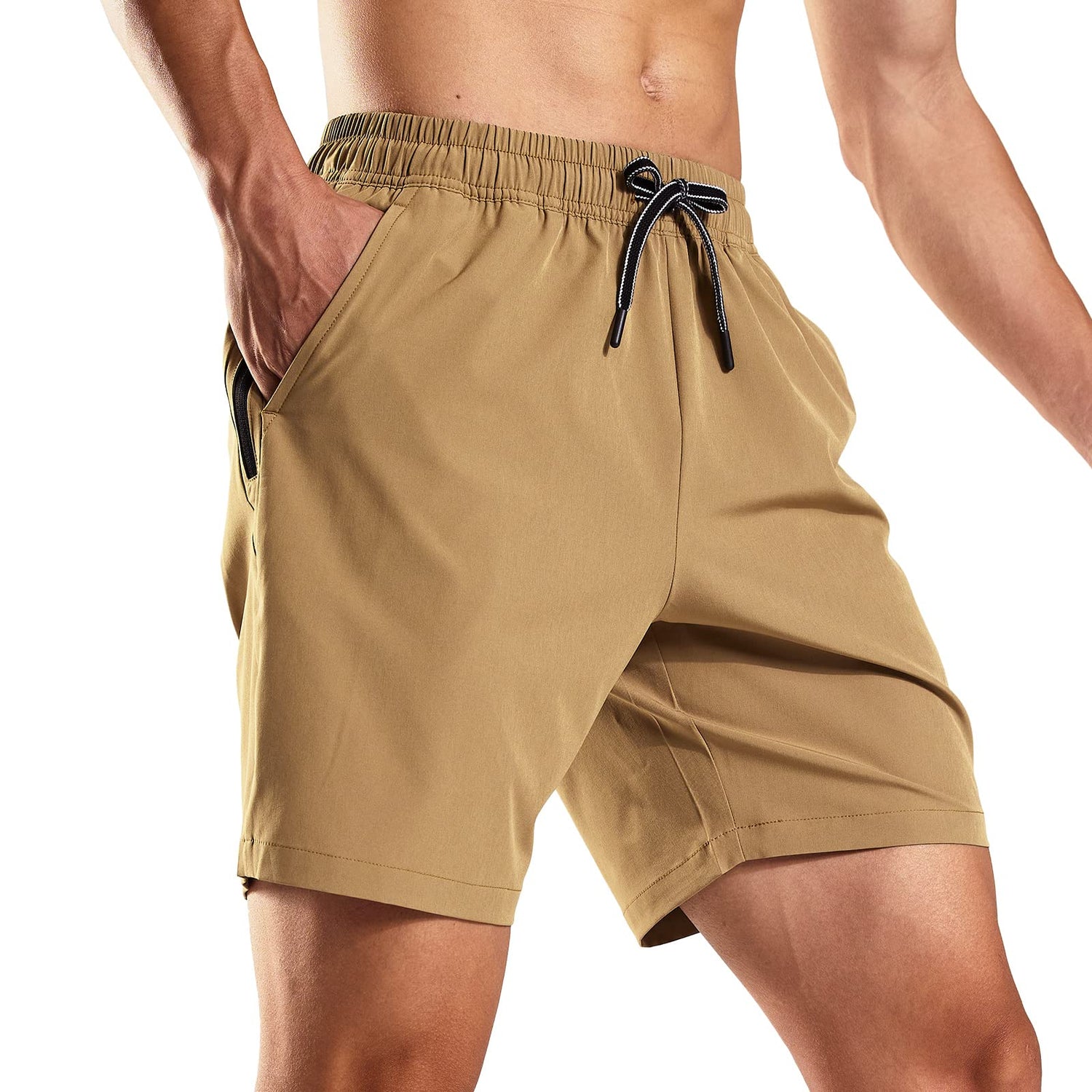 Men Quick-Dry Running Shorts with Zipper Pockets 7 Inch Men&