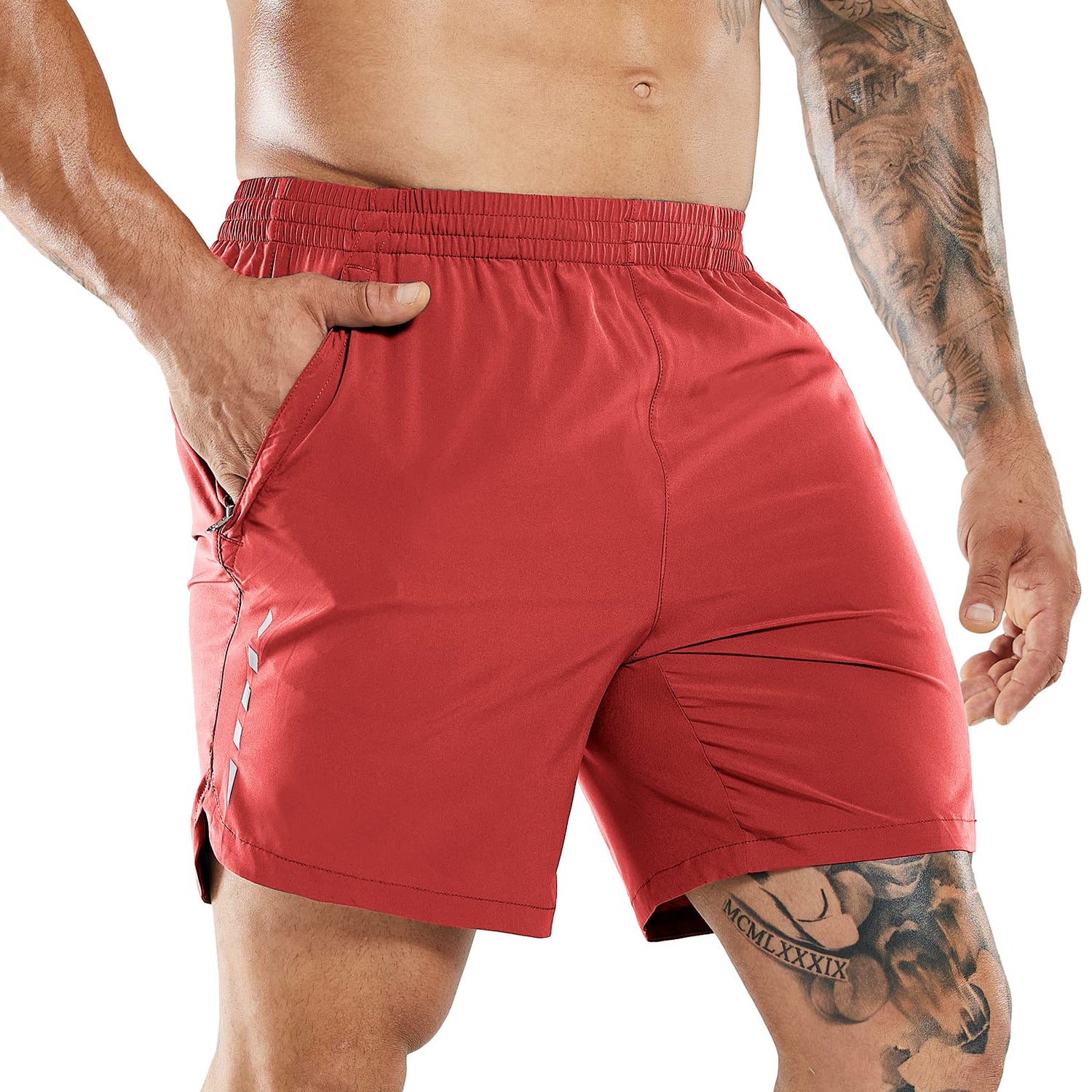 Men Running Shorts 7 Inch Quick Dry Athletic Shorts with Zipper Pockets Men&
