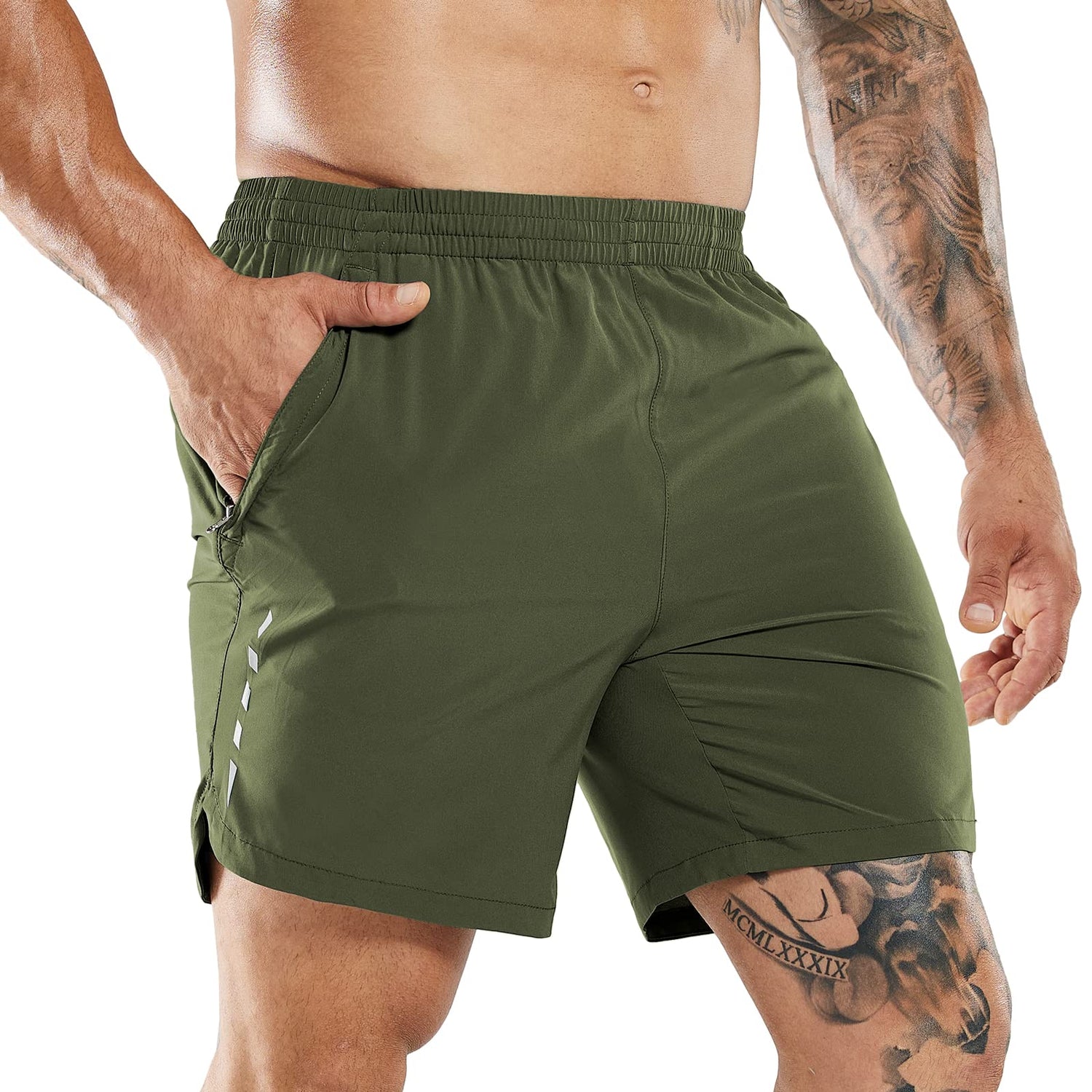 Men Running Shorts 7 Inch Quick Dry Athletic Shorts with Zipper Pockets Men&
