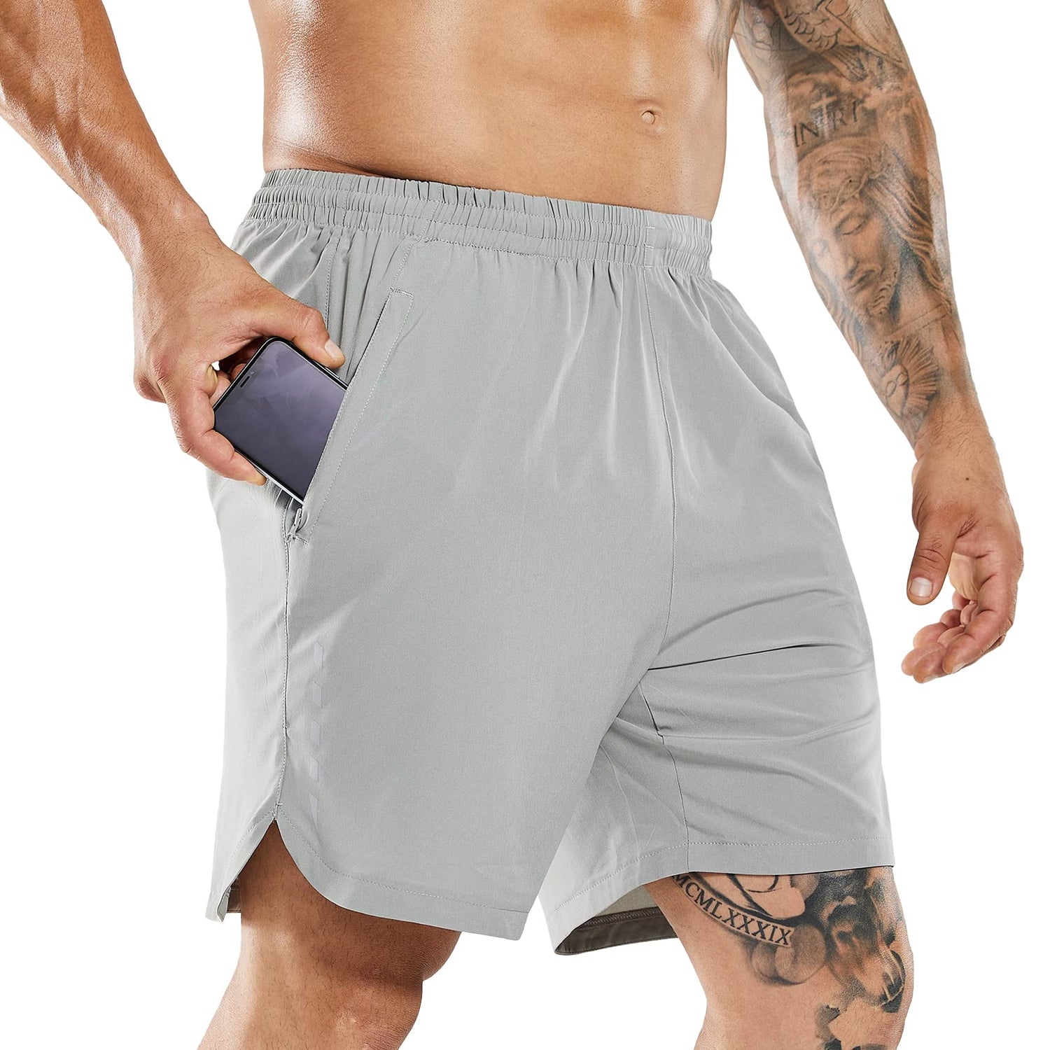 Men Running Shorts 7 Inch Quick Dry Athletic Shorts with Zipper Pockets Men&