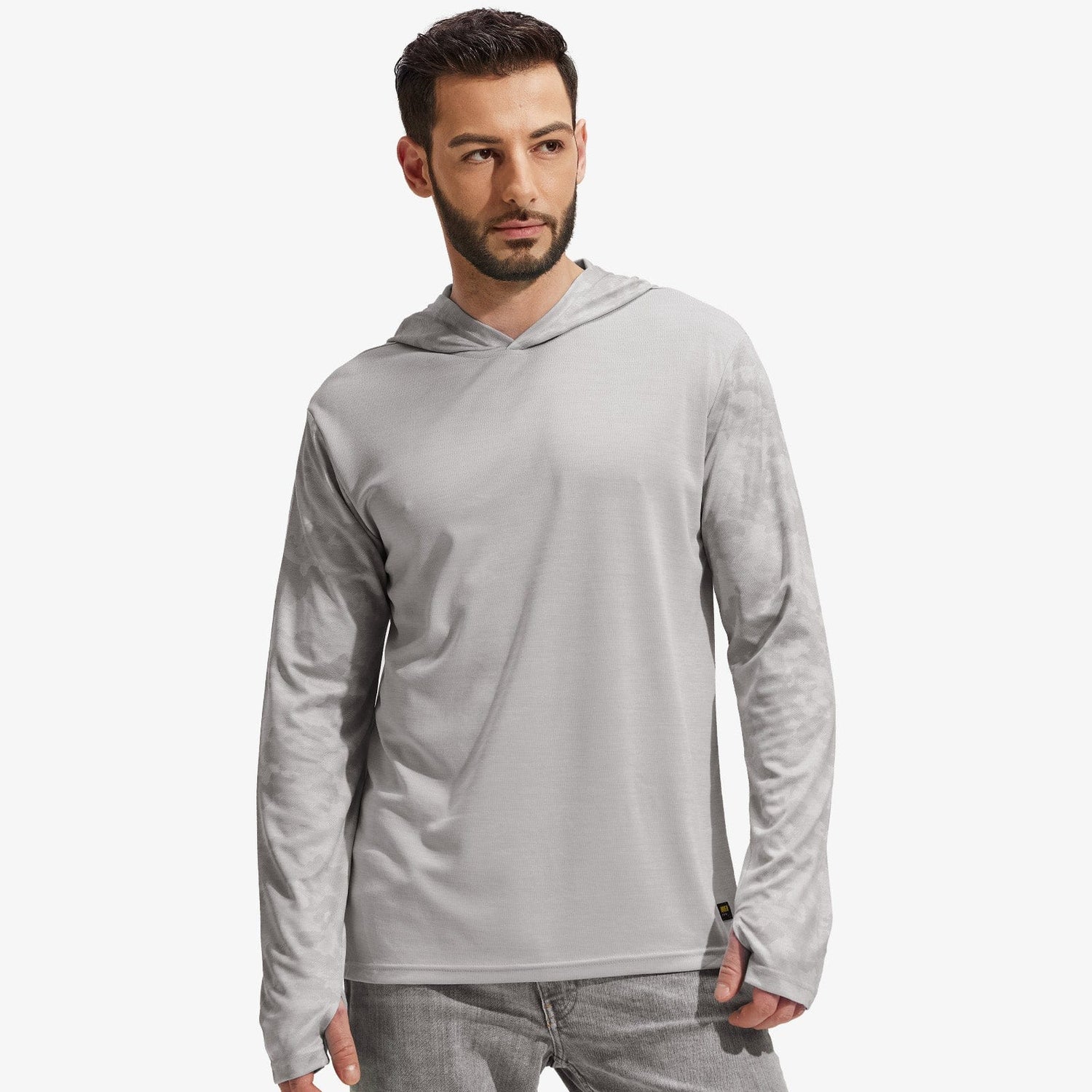 Men UPF 50+ Sun Protection Hoodie SPF Shirts with Thumbhole Men Shirts Grey Camo / S MIER