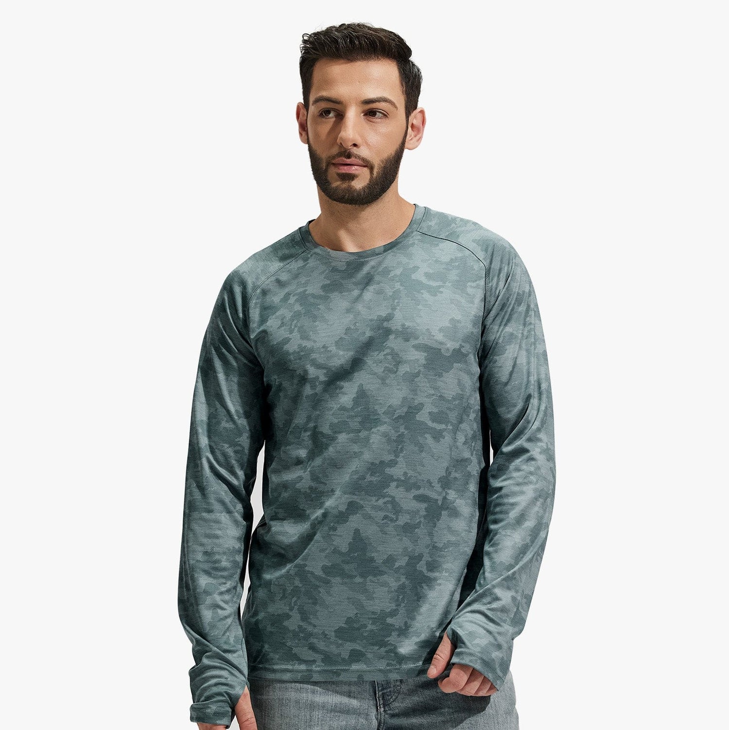 Men UPF 50+ Sun Protection Long Sleeve Quick Dry Camo Shirts Men Shirts Green Camo / S MIER