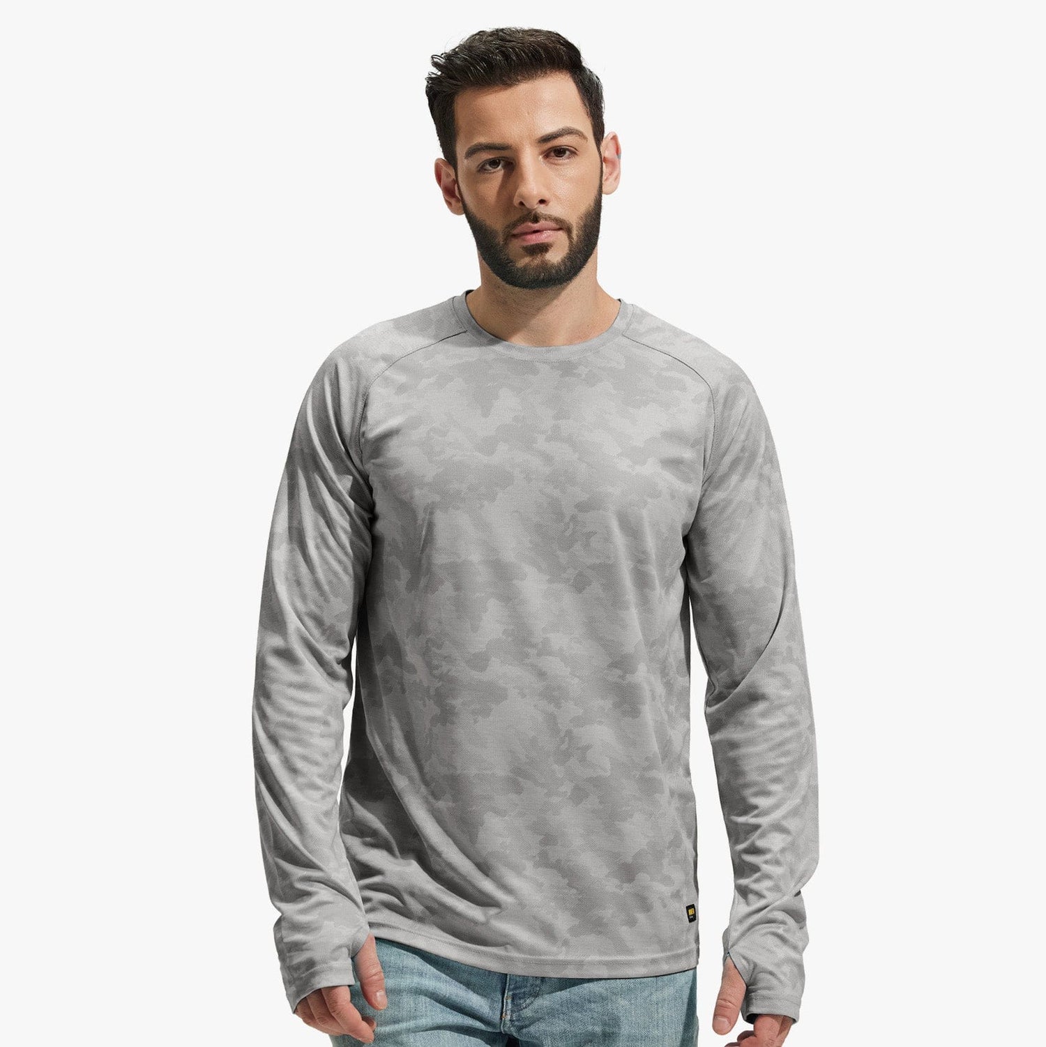 Men UPF 50+ Sun Protection Long Sleeve Quick Dry Camo Shirts Men Shirts Grey Camo / S MIER