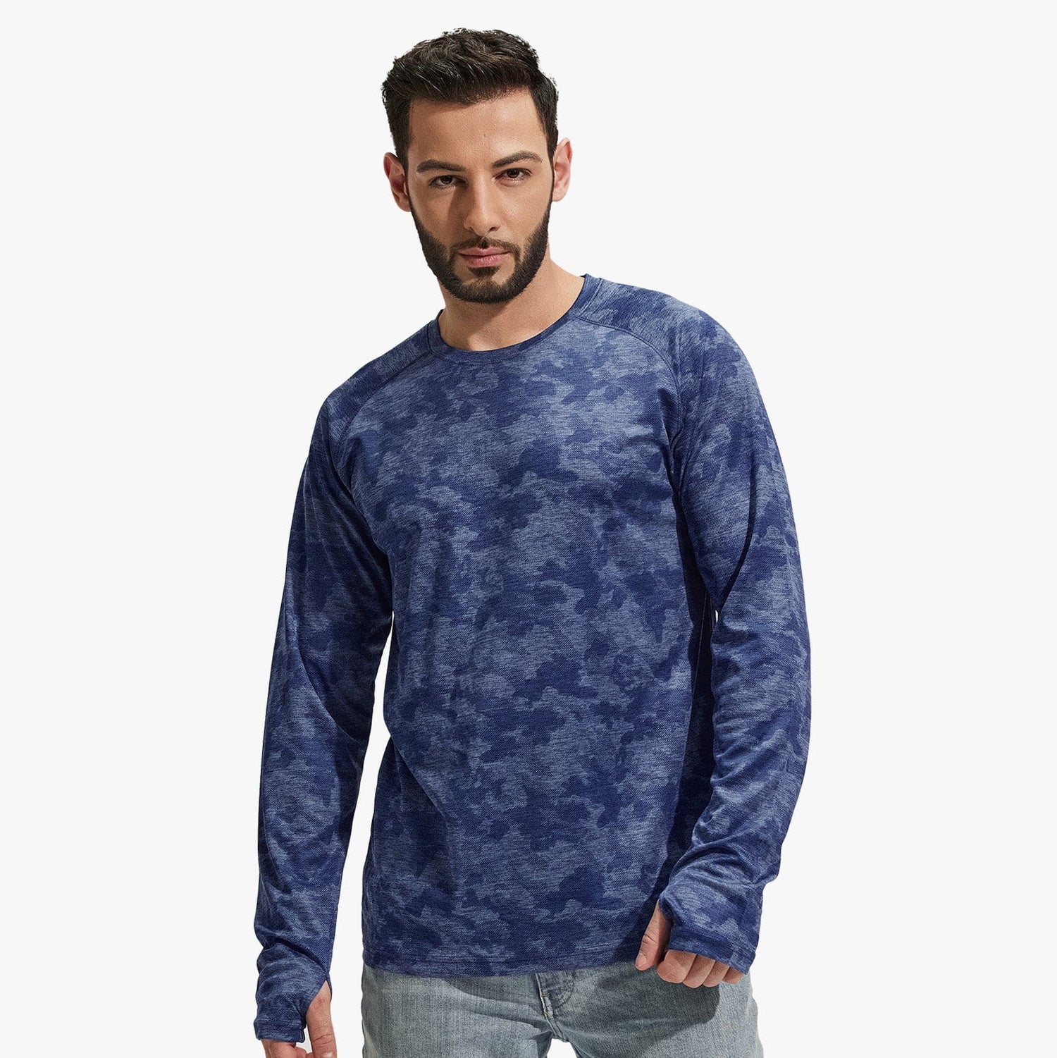 Men UPF 50+ Sun Protection Long Sleeve Quick Dry Camo Shirts Men Shirts Ocean Blue Camo / S MIER